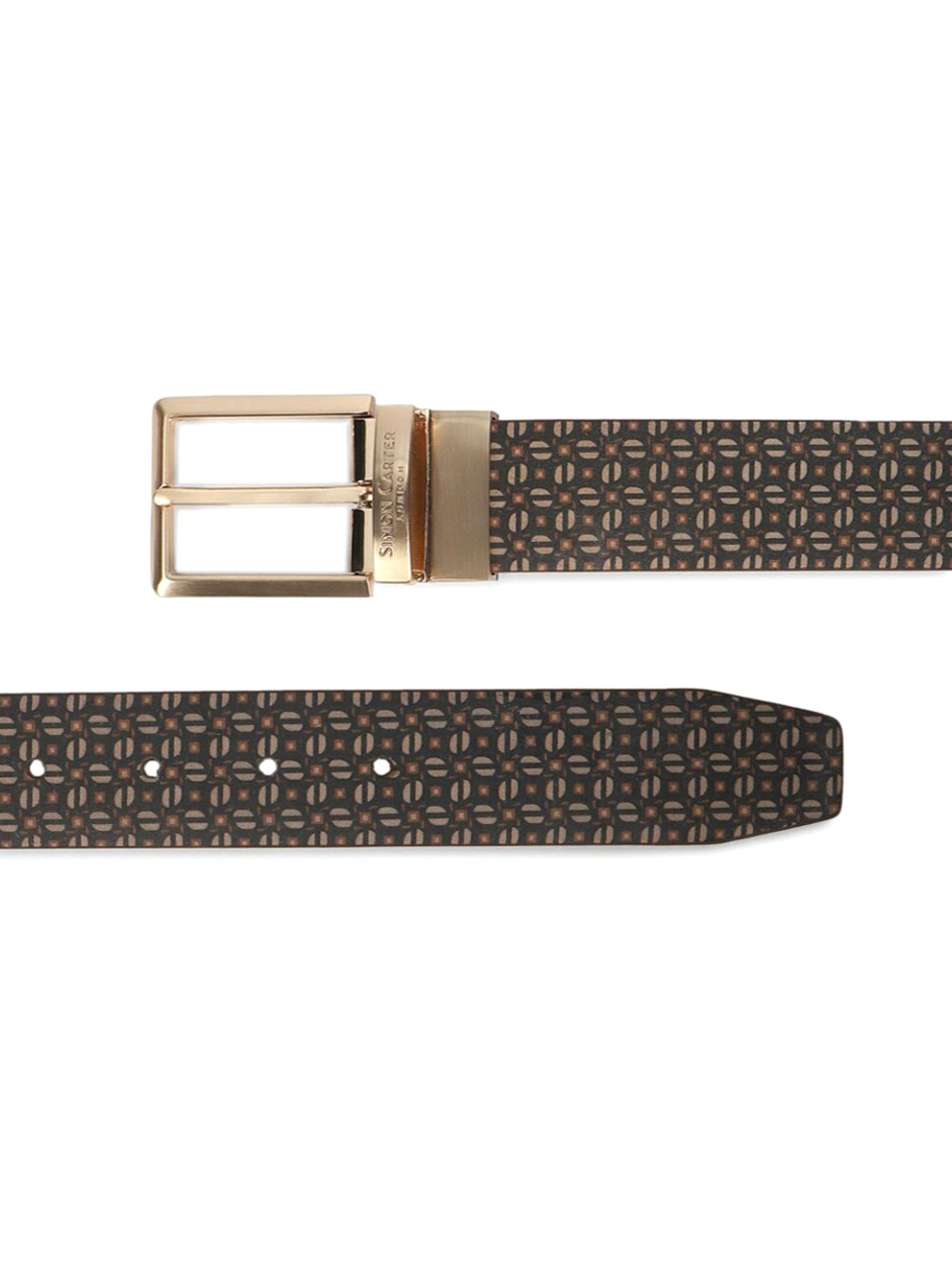Simon Carter Brown Leather Printed Casual Belt for Men