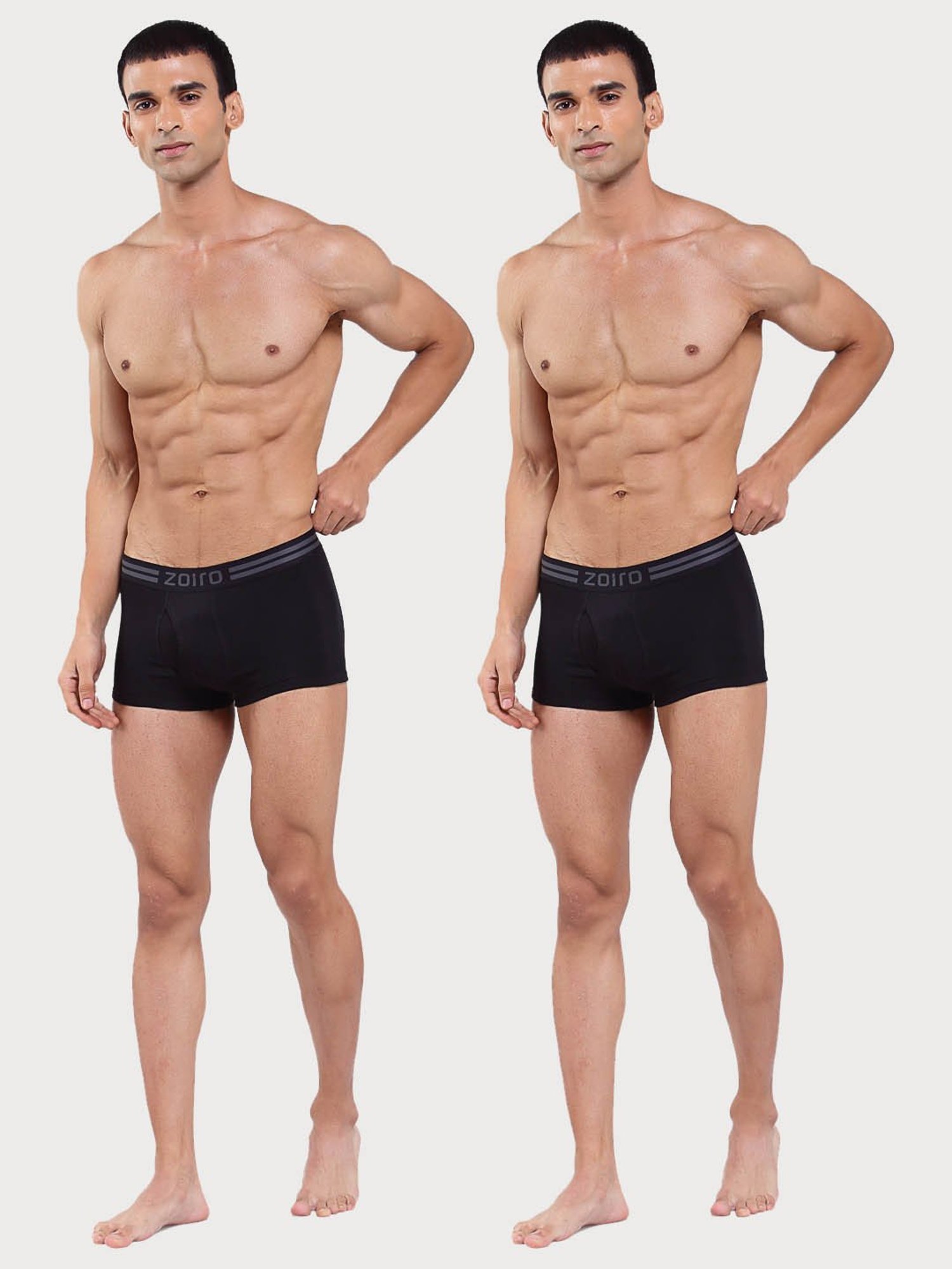 Zoiro Black Cotton Regular Fit Trunks - Pack Of 2