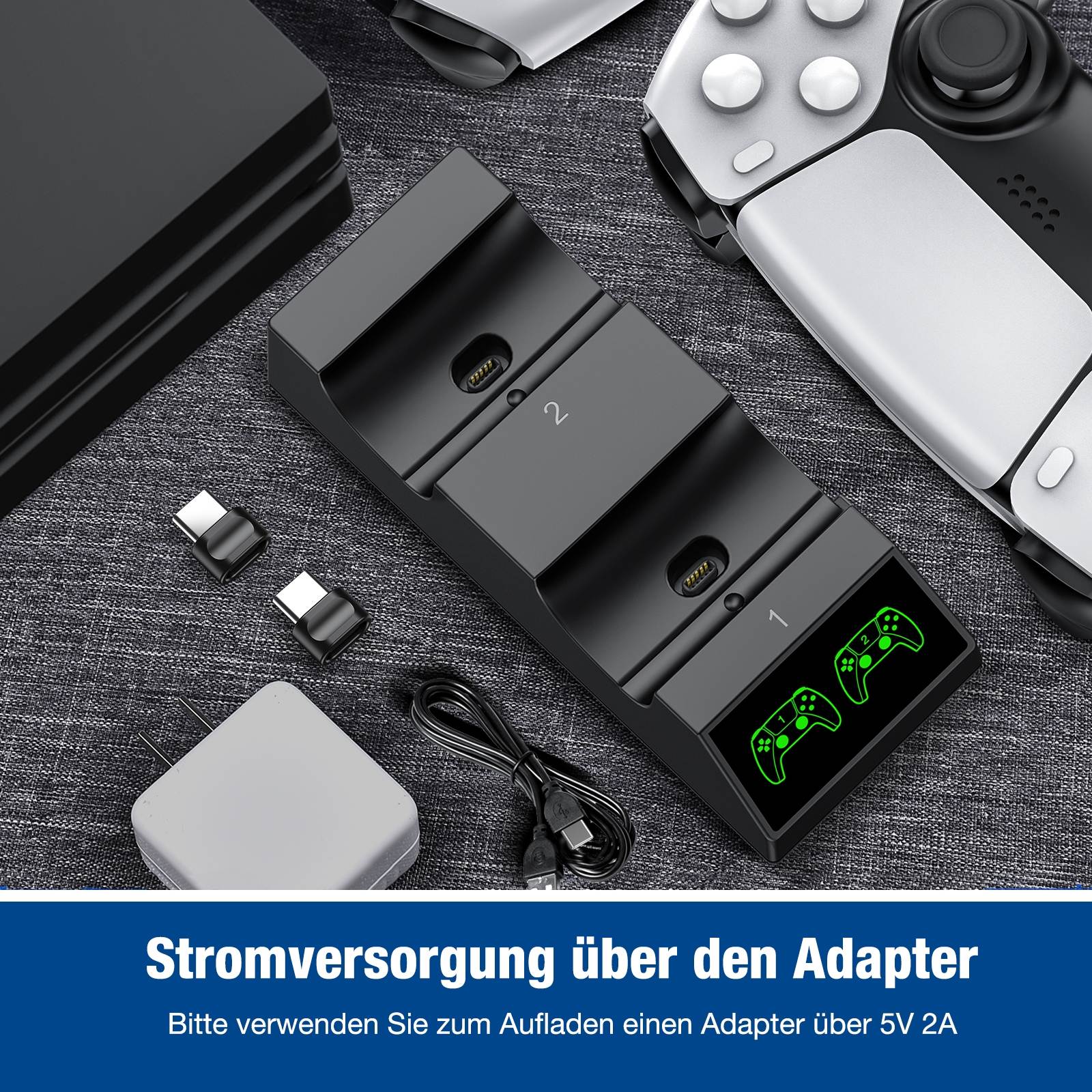 PS5 Controller Charger, Compatible with Upgraded Playstation 5 Dualsense Controller, USB Type-C Fast PS5 Controller Dual Charging Dock Station with 2 Type-C Connectors & LED Indicators