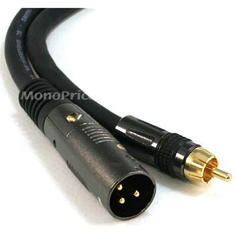 XLR Male to RCA Male Cable 6 Feet Black with E21Gold Plated Connectors | 16AWG Shielded Twisted Pair OxygenFree Copper Braid Conductors Premier Series 104777