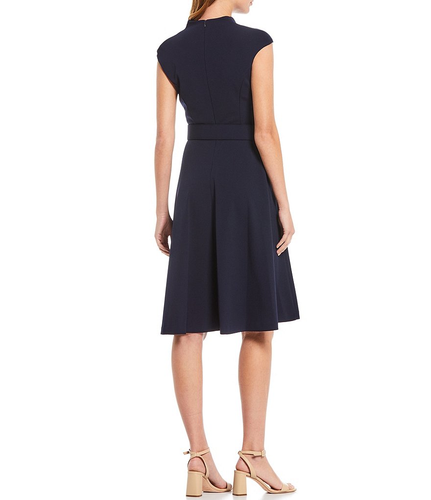 Harper Rose V-Neck Cap Sleeve Belted Scuba Crepe Dress