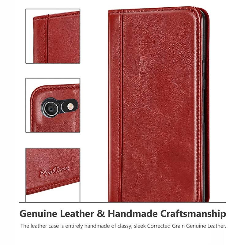 Genuine Leather Case for Pixel 3 XL, Vintage Wallet Folding Flip Case with Kickstand Card Holder Protective Cover for Google Pixel 3XL (2018 Release) -Red