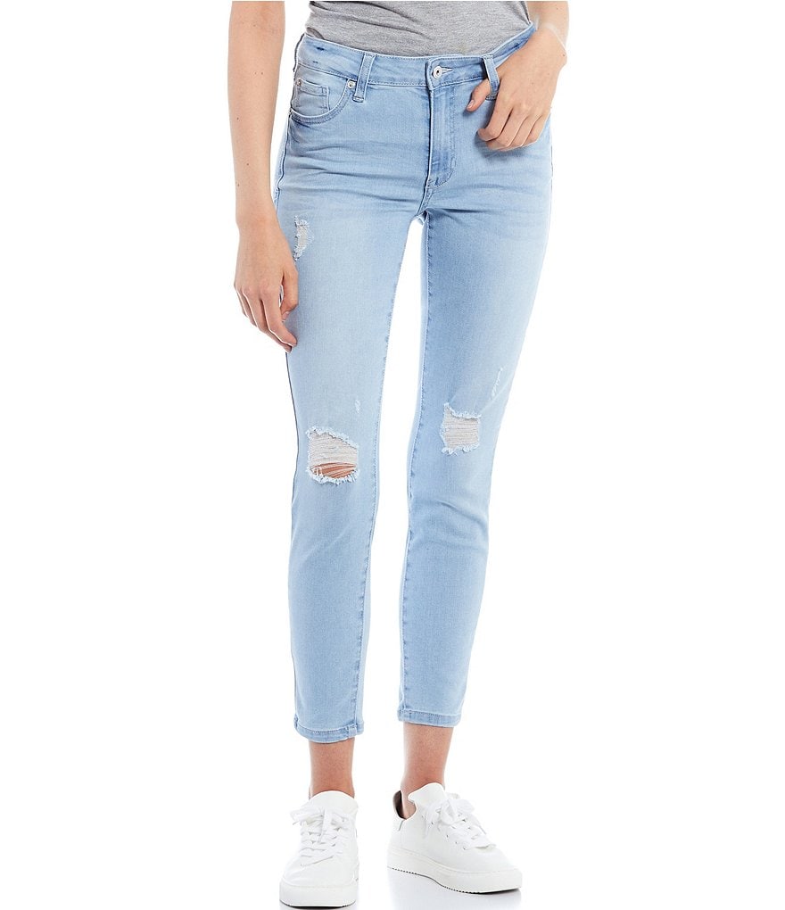 Celebrity Pink Mid Rise Destructed Ankle Skinny Jeans