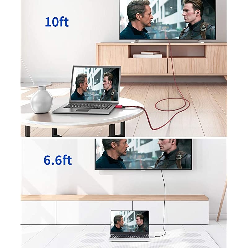 DisplayPort Cable 10FT 4K60Hz  Nylon Braided DP to DP Cord Ultra High Speed for HDTV Graphics Card Projector DP to DP Wire 2K144Hz for Laptop PC TV etc Gaming Monitor Cable Red