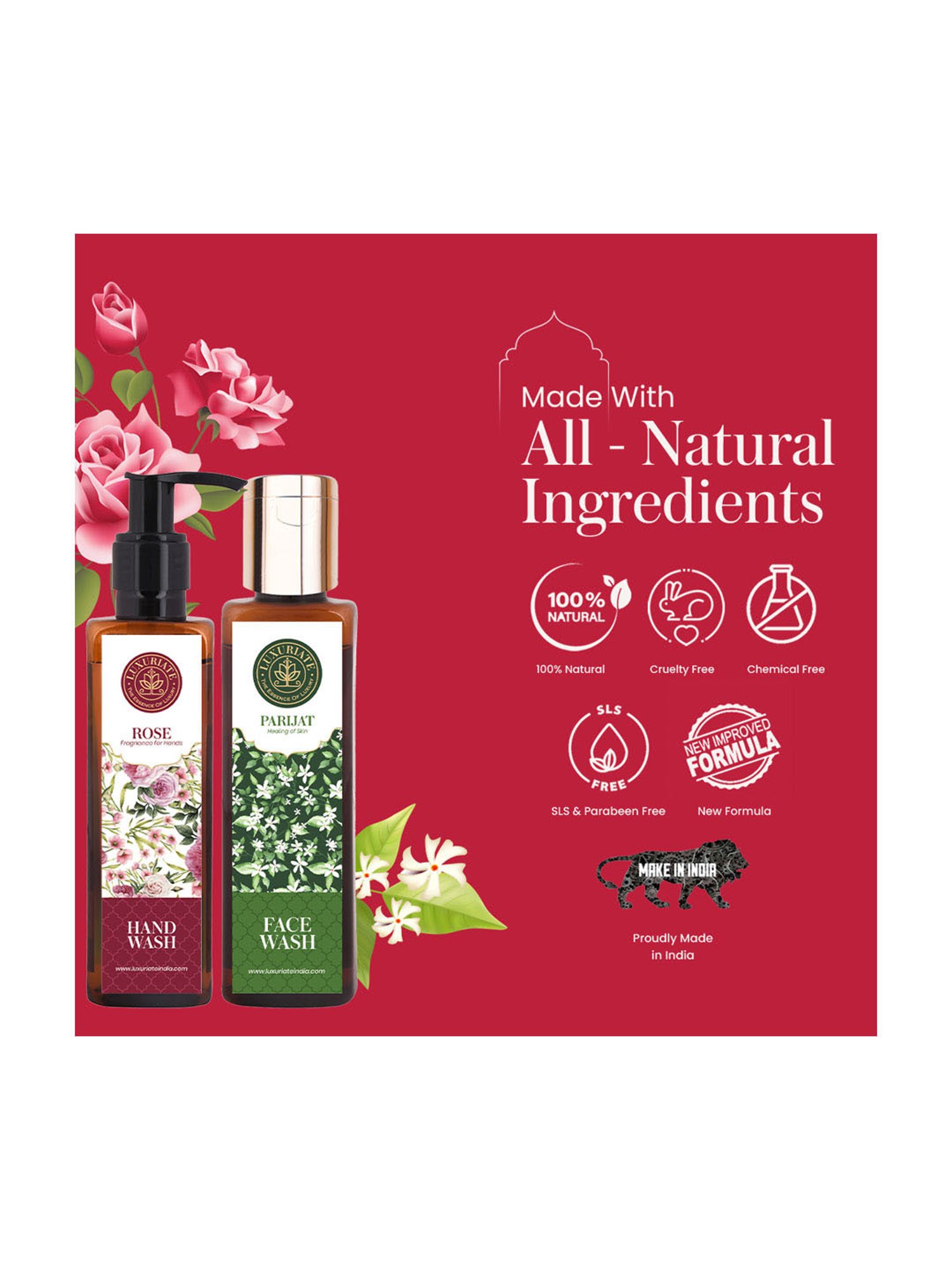 Luxuriate Rose Hand Wash and Parijat Face Wash Cleanser Combo