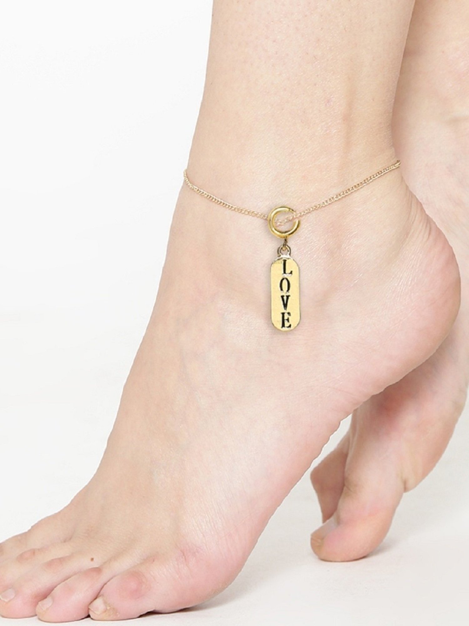 OOMPH Gold-Tone Love Charm Delicate Fashion Stylish Latest Anklet for Women