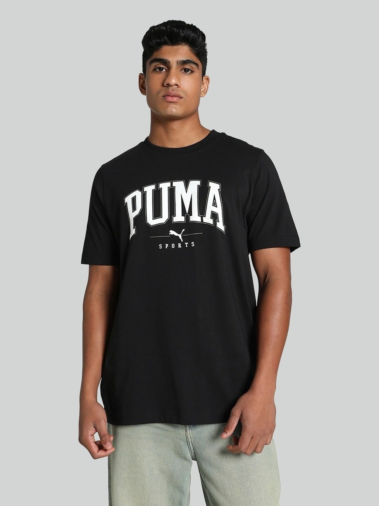 Puma Black Cotton Regular Fit Printed T-Shirt
