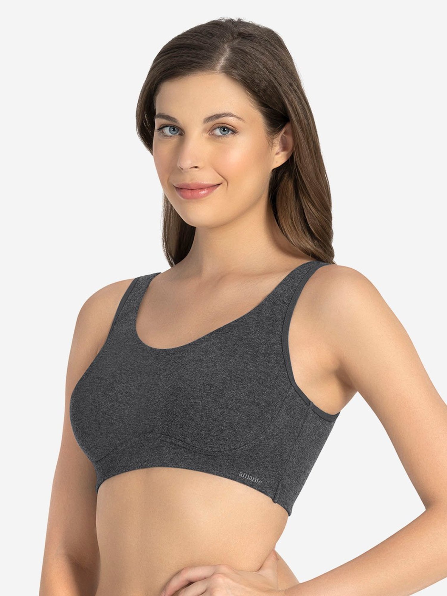 Amante Dark Grey Marl Non Wired Non Padded Sports Bra