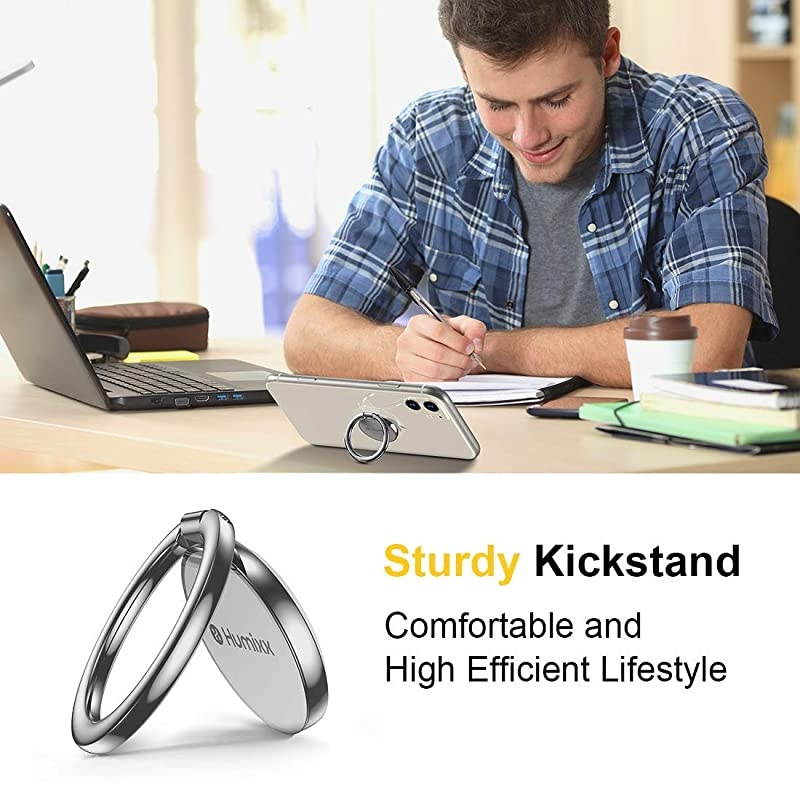 Phone Ring Holder Stainless Steel Cell Phone Finger Stand 360&deg; Rotation Thin Universal Kickstand Magnetic Car Mount for iPhone 1111 Pro11 MaxXRXS Max Samsung S10 Huawei P30 Silver