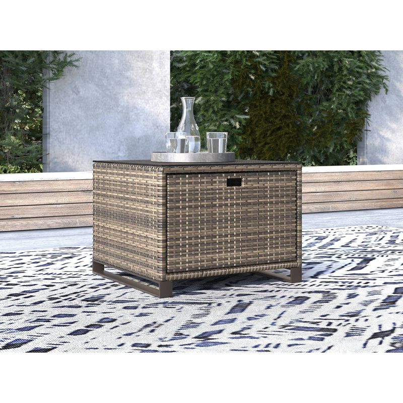 Oceanside Outdoor Side Table with Storage  - Gray Wicker - Finch
