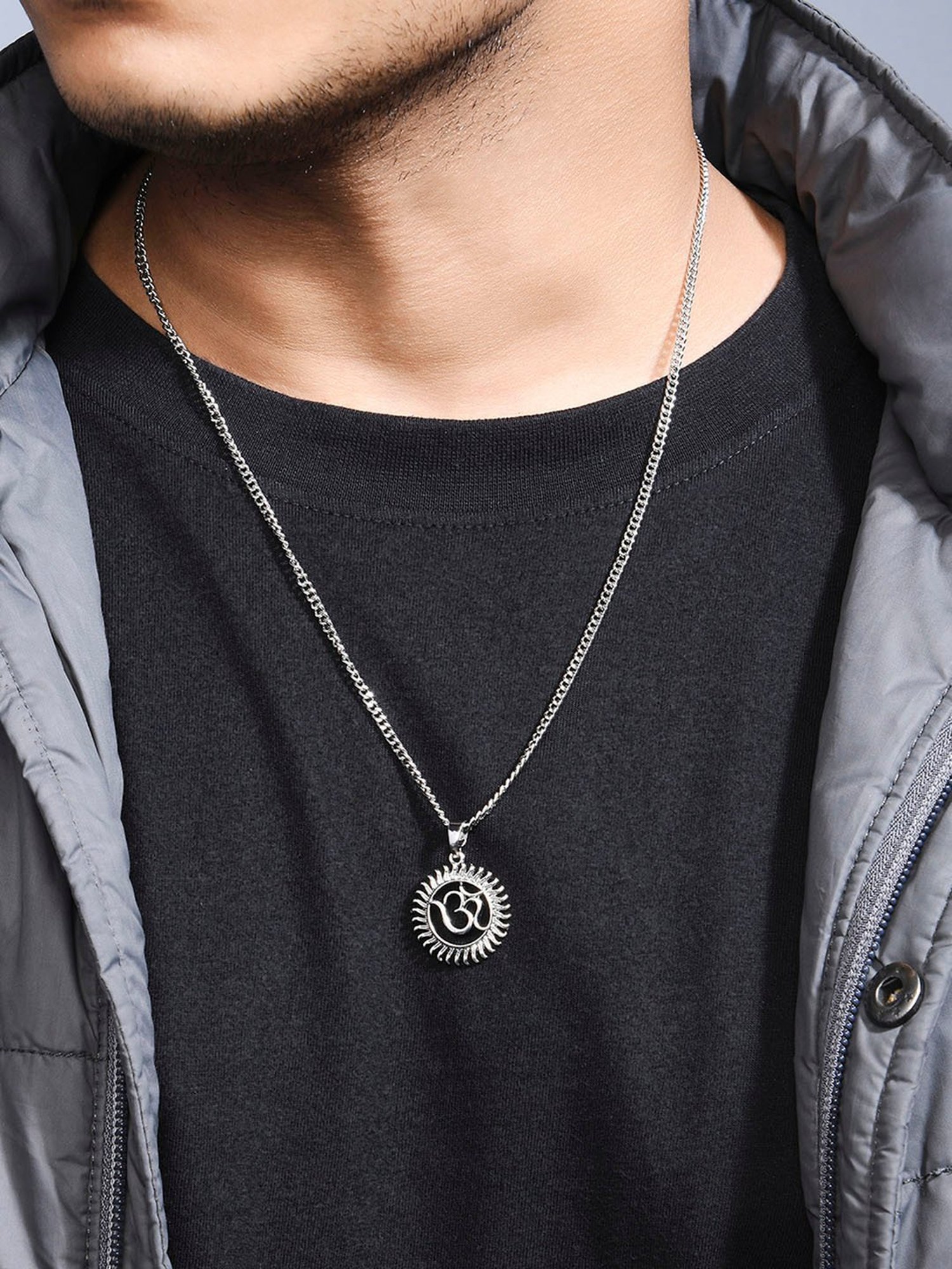The Bro Code Silver-Plated Chakra OM Pendant Necklace for Men