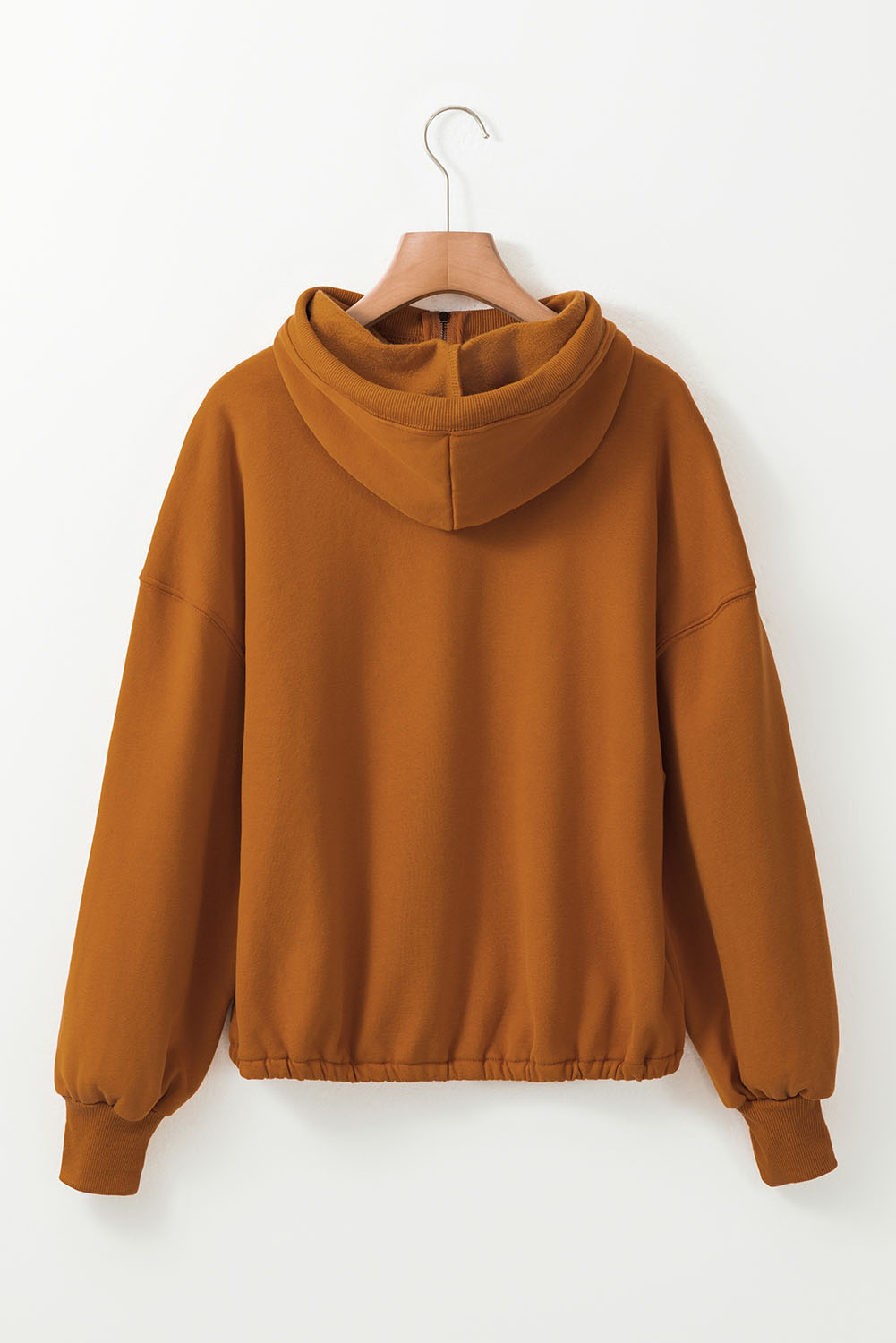 Brown Half Zip Pullover Hoodie with Kangaroo Pocket