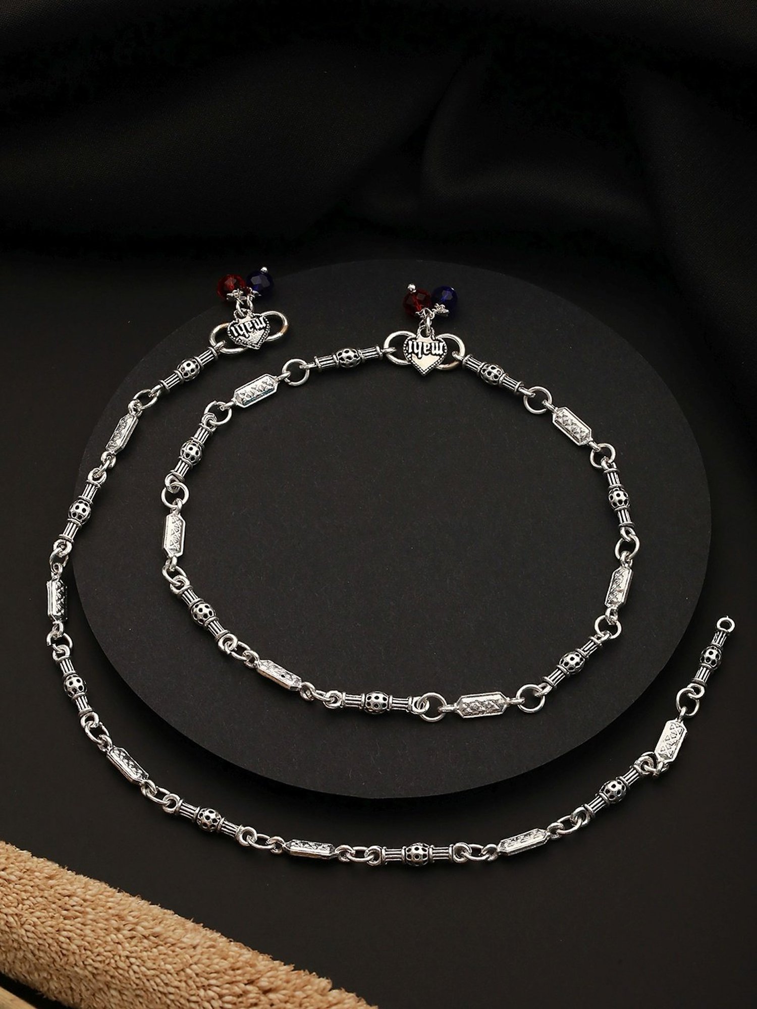 Teejh Roma Coin Silver Oxidized Ghungroo Anklets