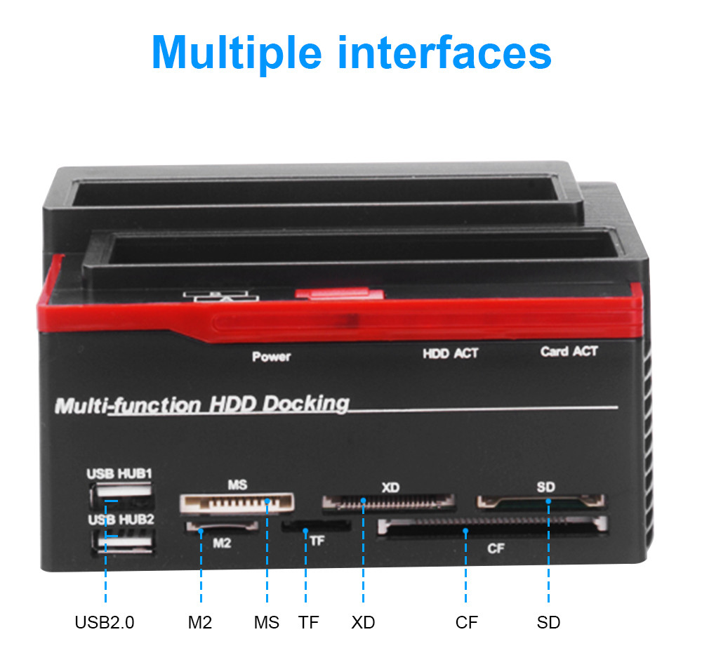 2.5/3.5" SATA IDE HDD Docking Station Clone HDD Enclosure USB 2 ports USB 2.0/Type C Hub MS/M2/XD/CF/SD/TF Card Reader