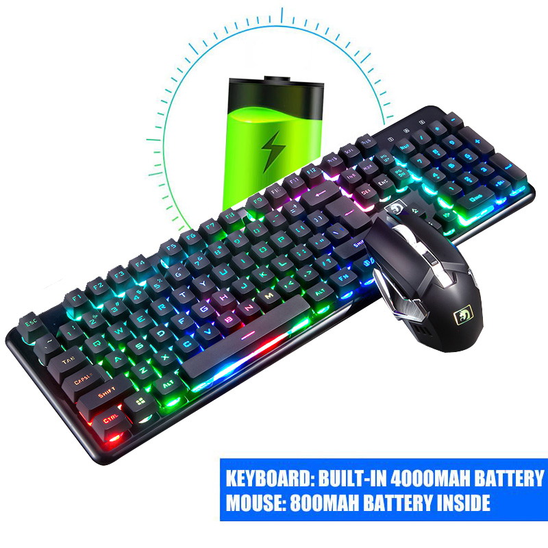 Wireless Rechargeable Gaming Keyboard and Mouse, 104 Keys Rainbow Backlight Waterproof Mechanical Feel Keyboard With Mouse for Laptop PC Gamer