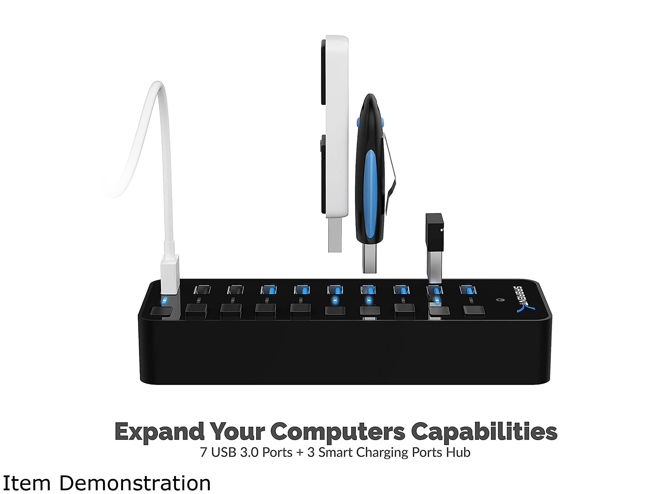 Sabrent 36W 7-Port USB 3.0 Hub with Individual Power Switches and LEDs (HB-BUP7)