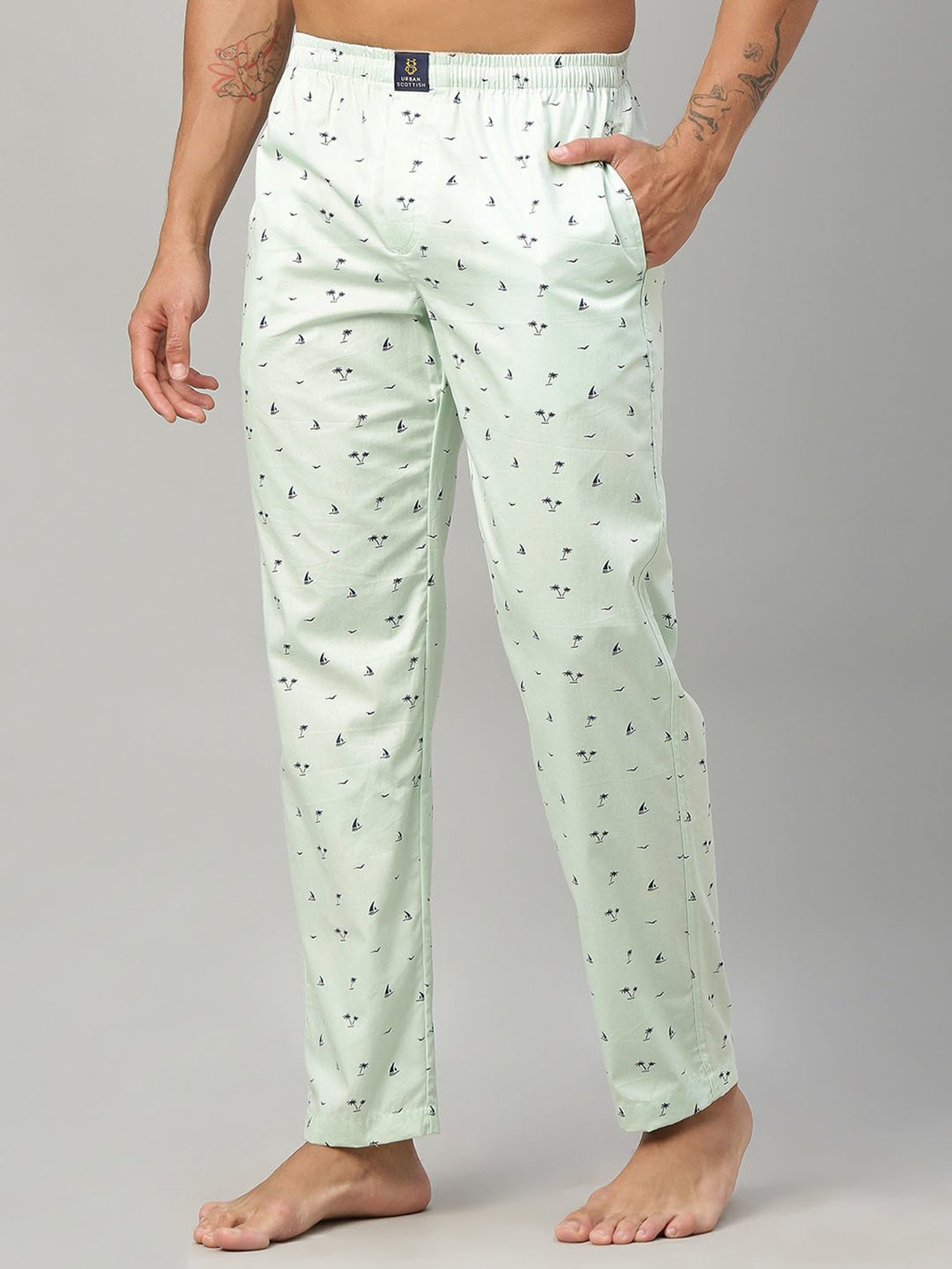 Urban Scottish Mint Green Cotton Regular fit Print Nightwear Pyjamas