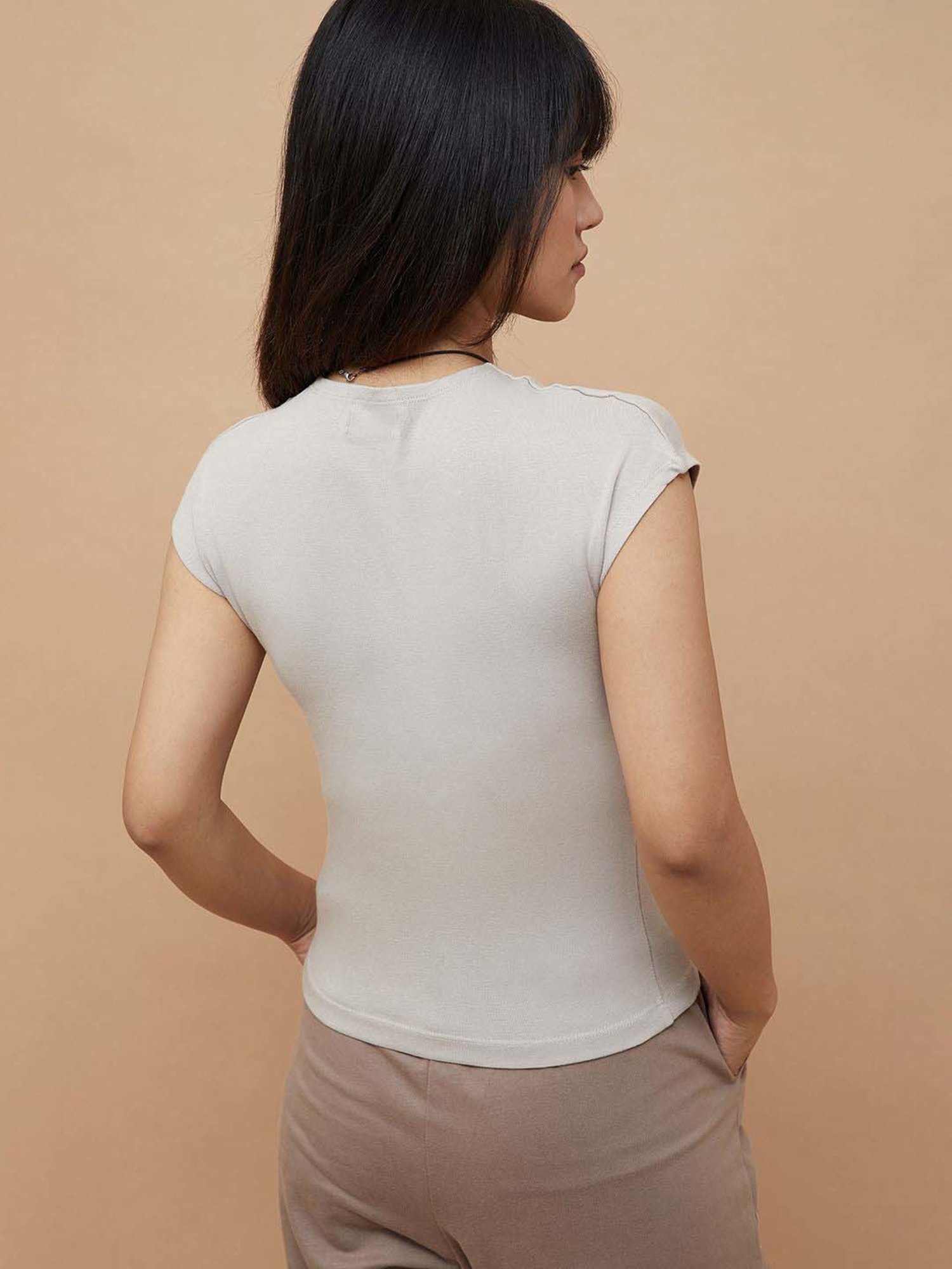Ginger by Lifestyle Beige Cotton Plain Top
