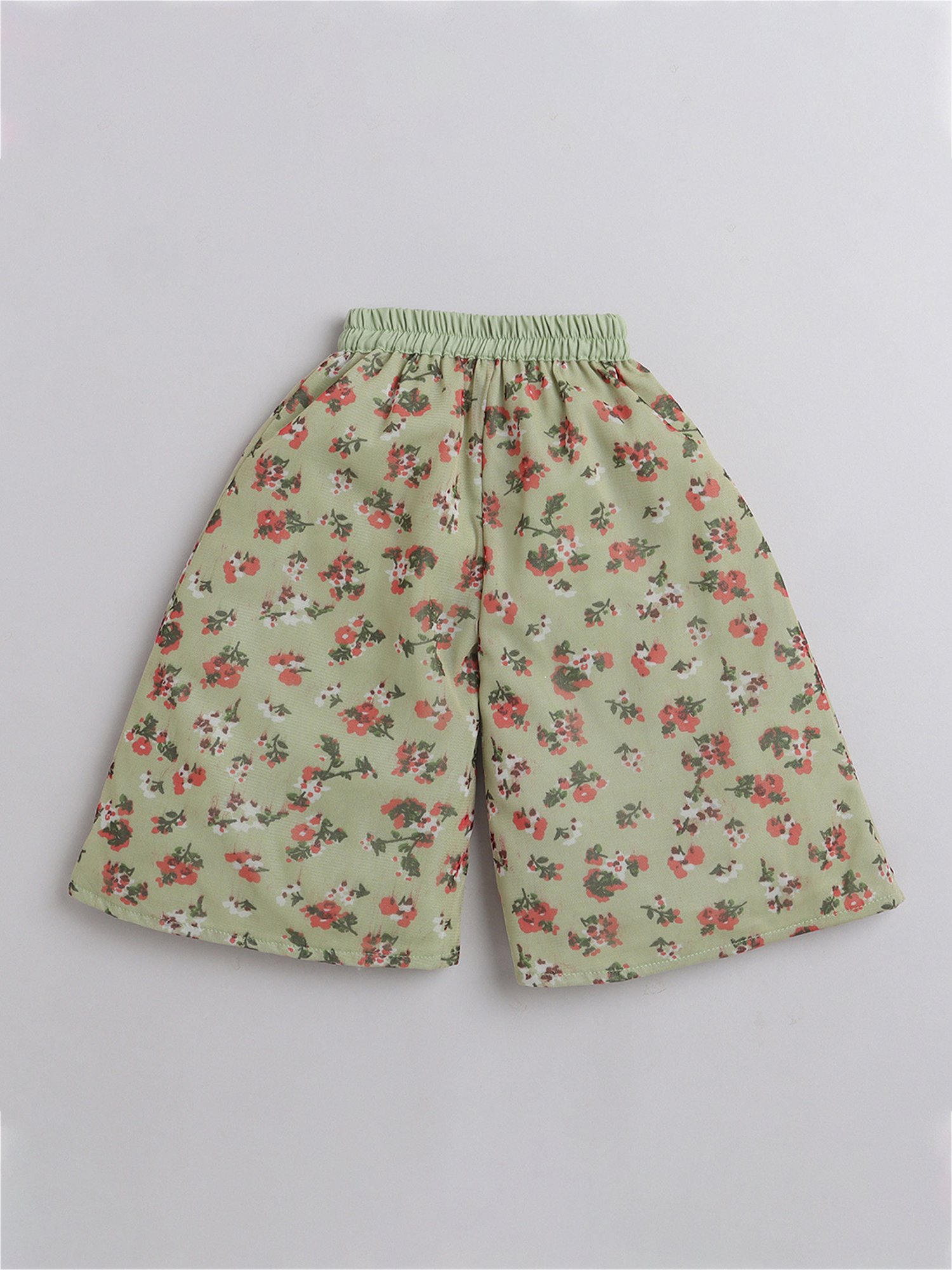 Many Frocks Kids Green Floral Print Top with Plazzos