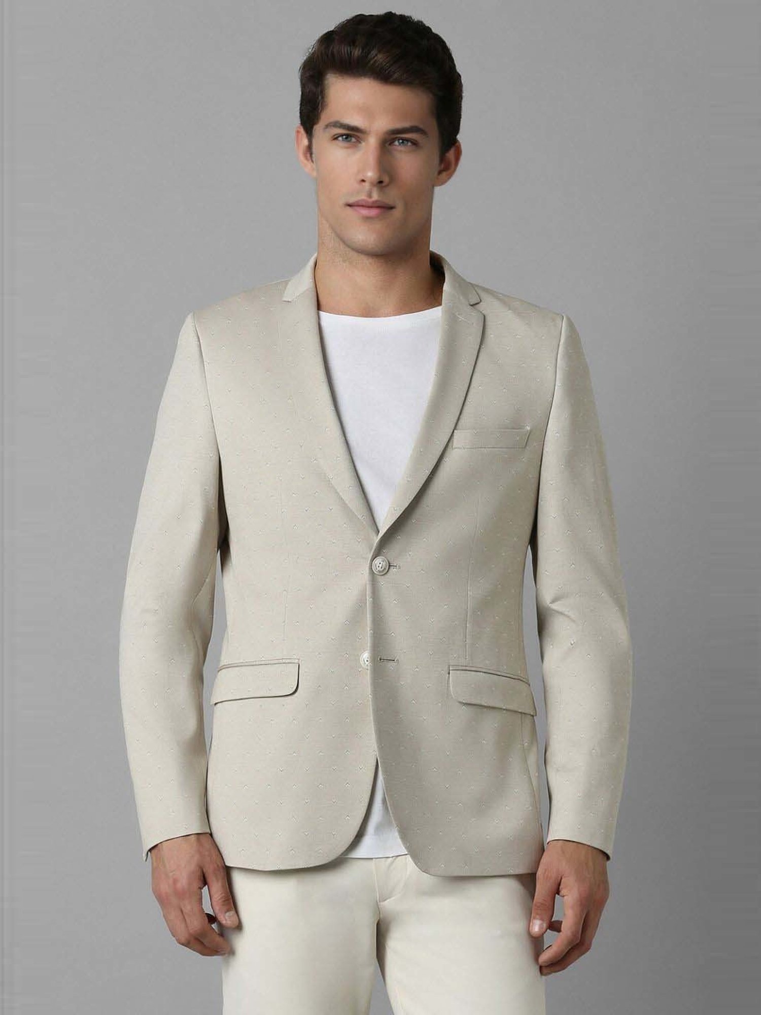 Louis Philippe Sport Beige Cotton Slim Fit Printed Blazer