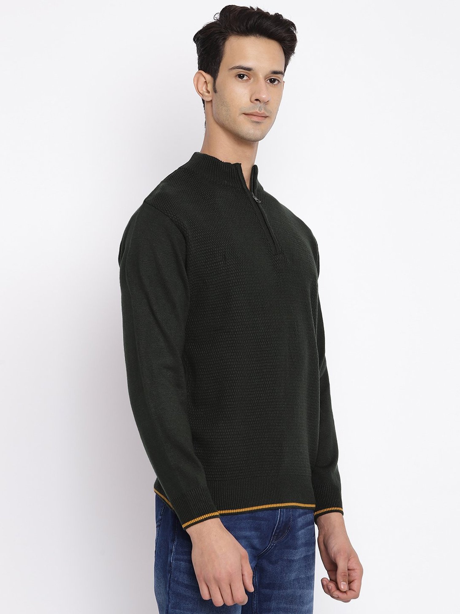 Cantabil Dark Olive Regular Fit Self Design Sweater