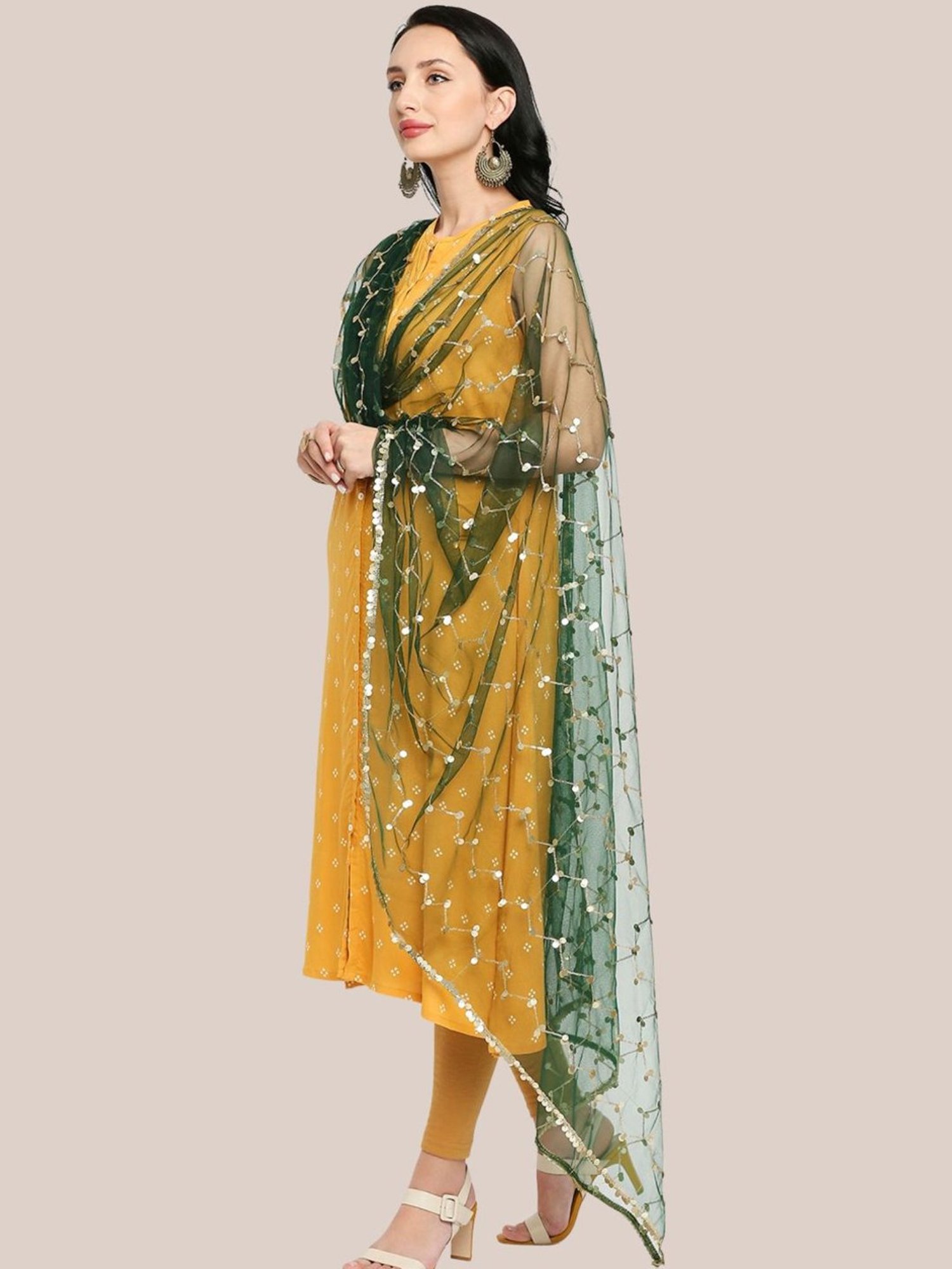 Dupatta Bazaar Green Embellished Dupatta