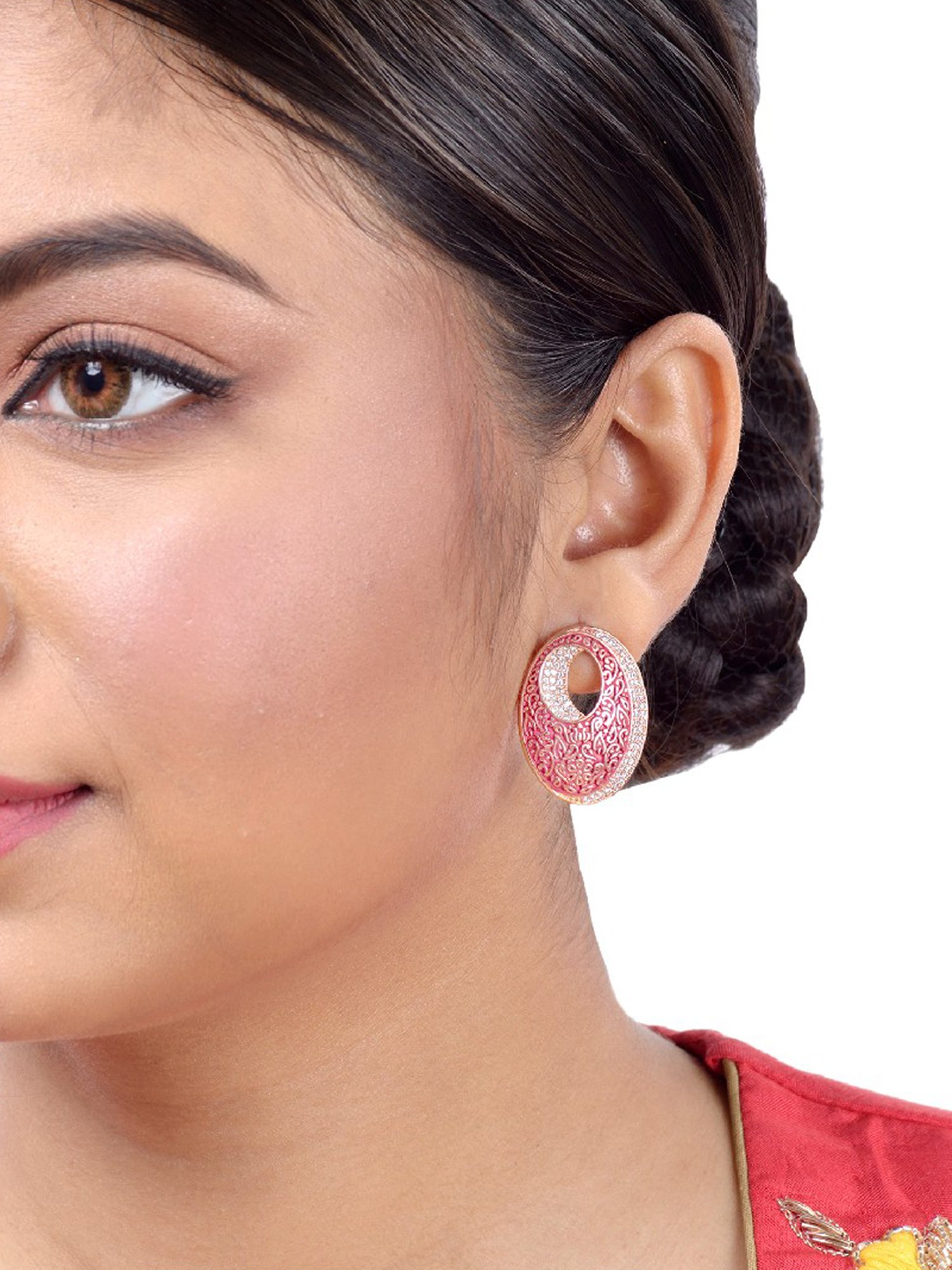 Saraf RS Jewellery Meenakari Earrings High Quality Rose Gold