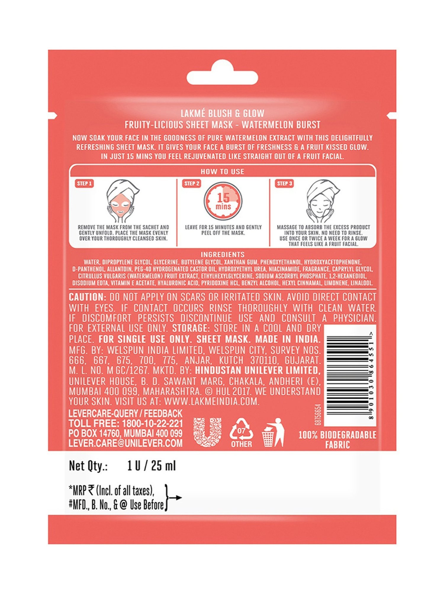 Lakme Blush & Glow Watermelon Burst Sheet Mask