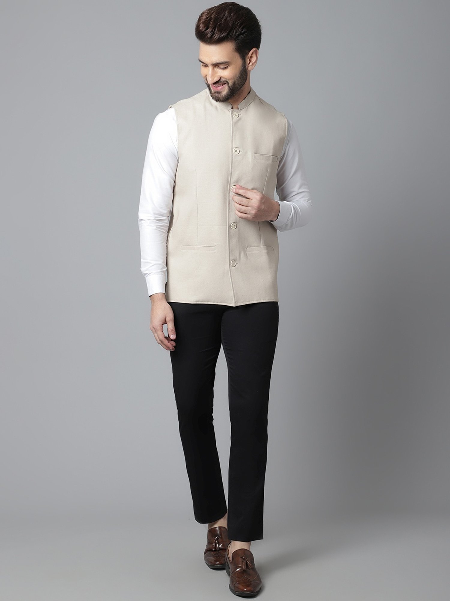 Even Cream Regular Fit Nehru Jacket
