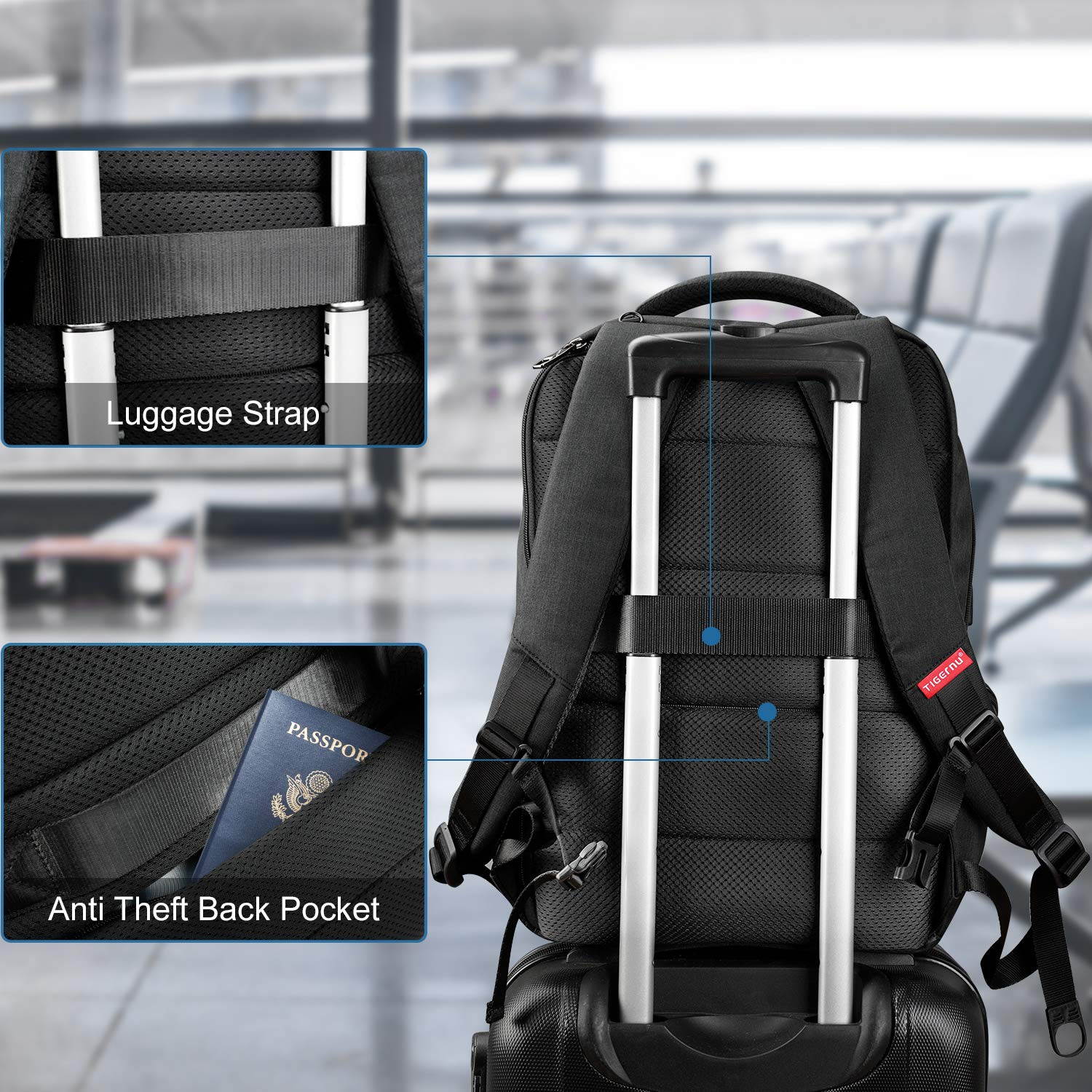 Tigernu Laptop Backpack,Business Travel Anti Theft Slim Durable Laptops Backpack with USB Charging Port,Water Resistant College School Computer Bag for  15.6 Inch Laptop and Notebook - Black