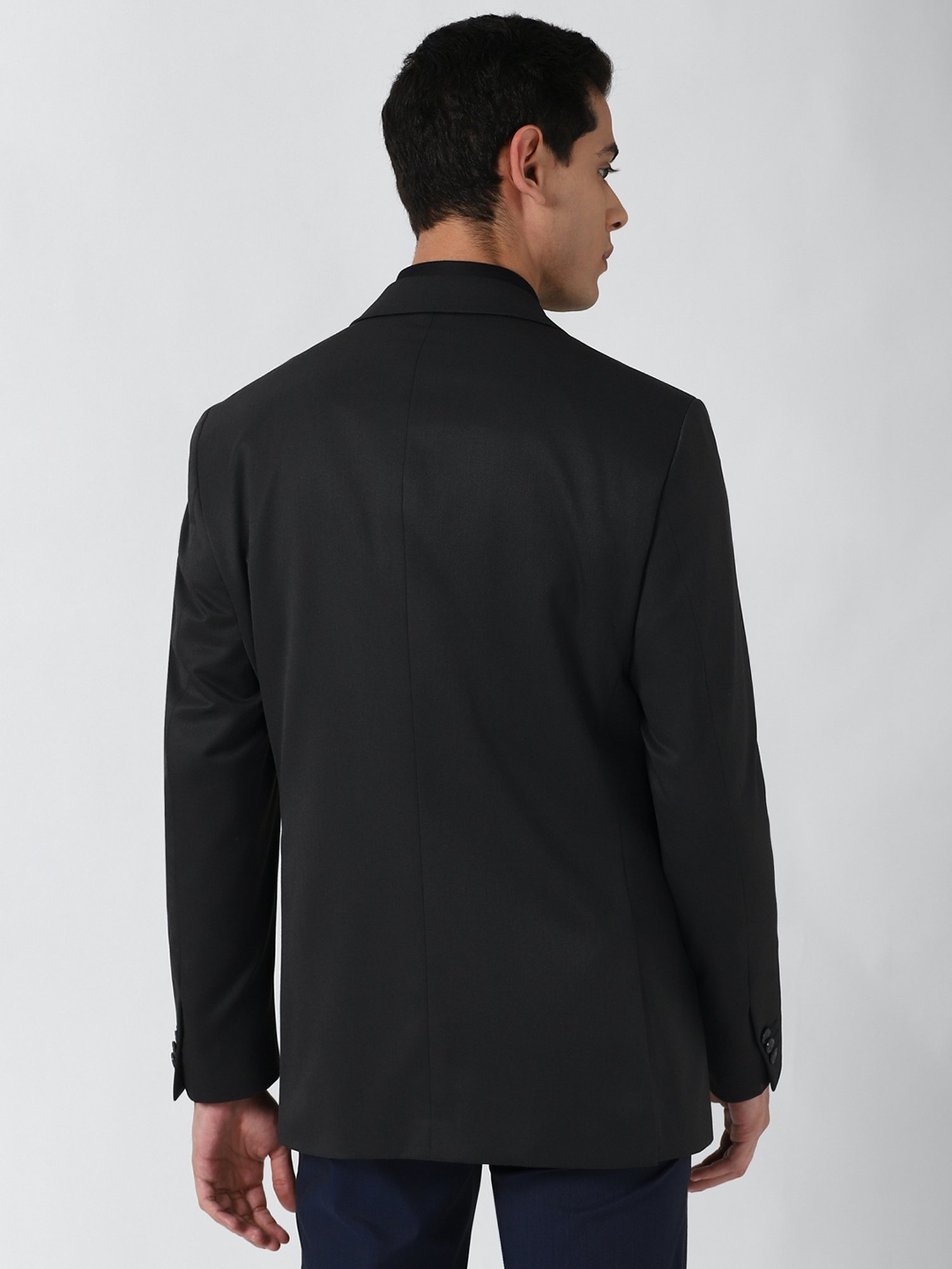 Peter England Black Regular Fit Notched Lapel Blazer