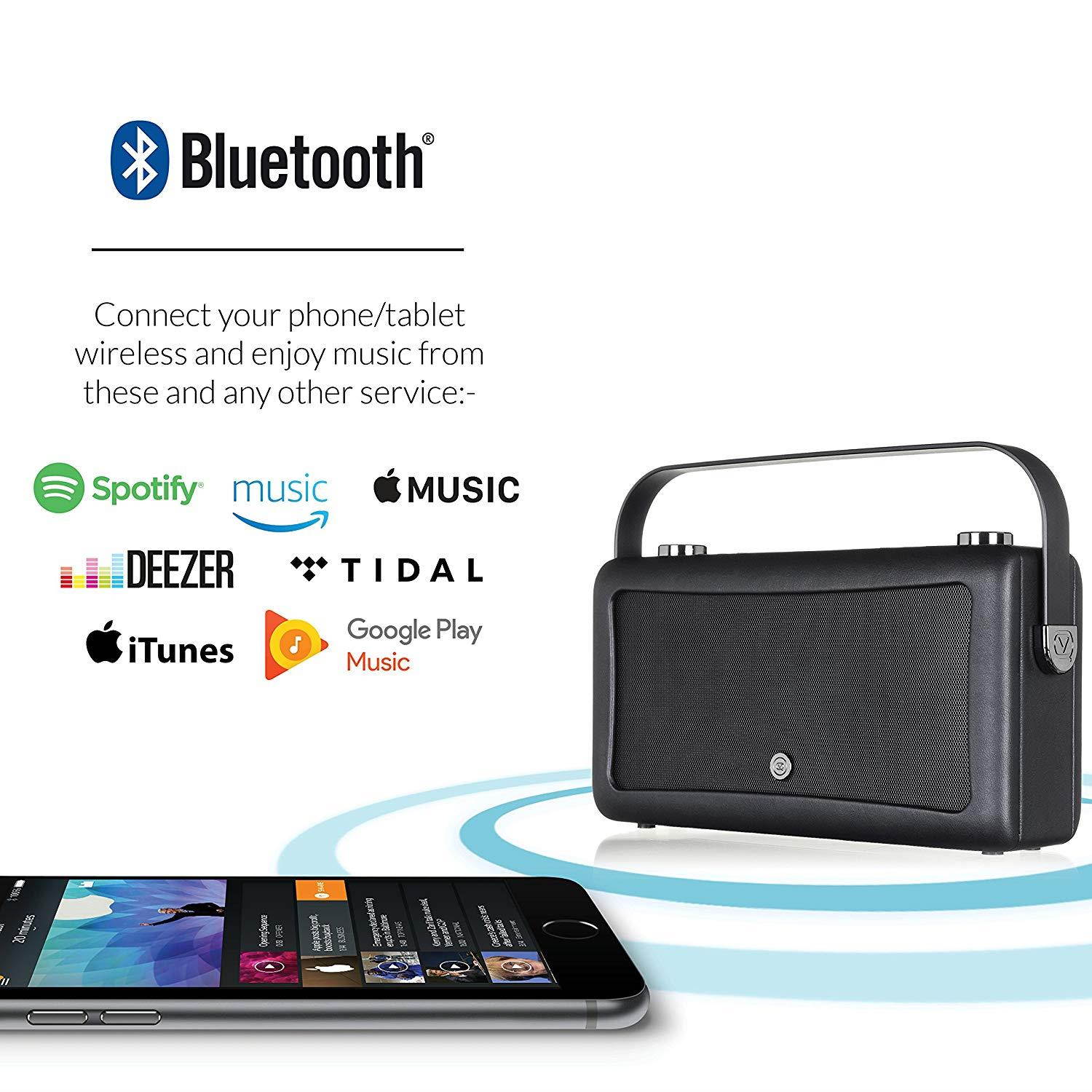 VQ Hepburn Mk II HD Digital Radio with FM, Bluetooth & Alarm Clock &ndash; Black