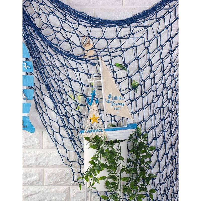 Juvale Wooden Sailing Boat Home Decor, Beach Nautical Design Sailboat with Anchor, 12.5 x 8.25 x 3 In