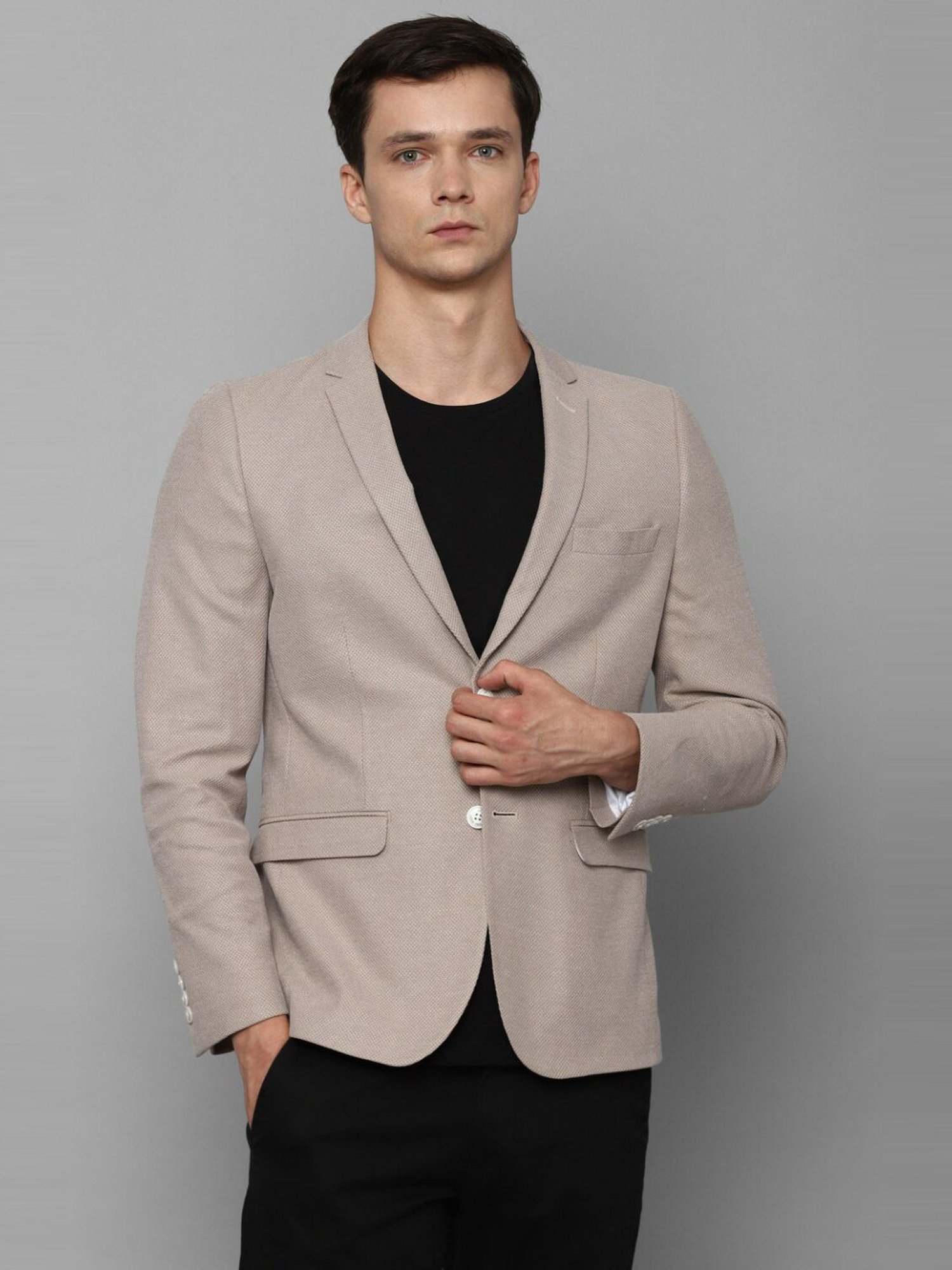 Louis Philippe Sport Beige Cotton Slim Fit Self Pattern Blazer
