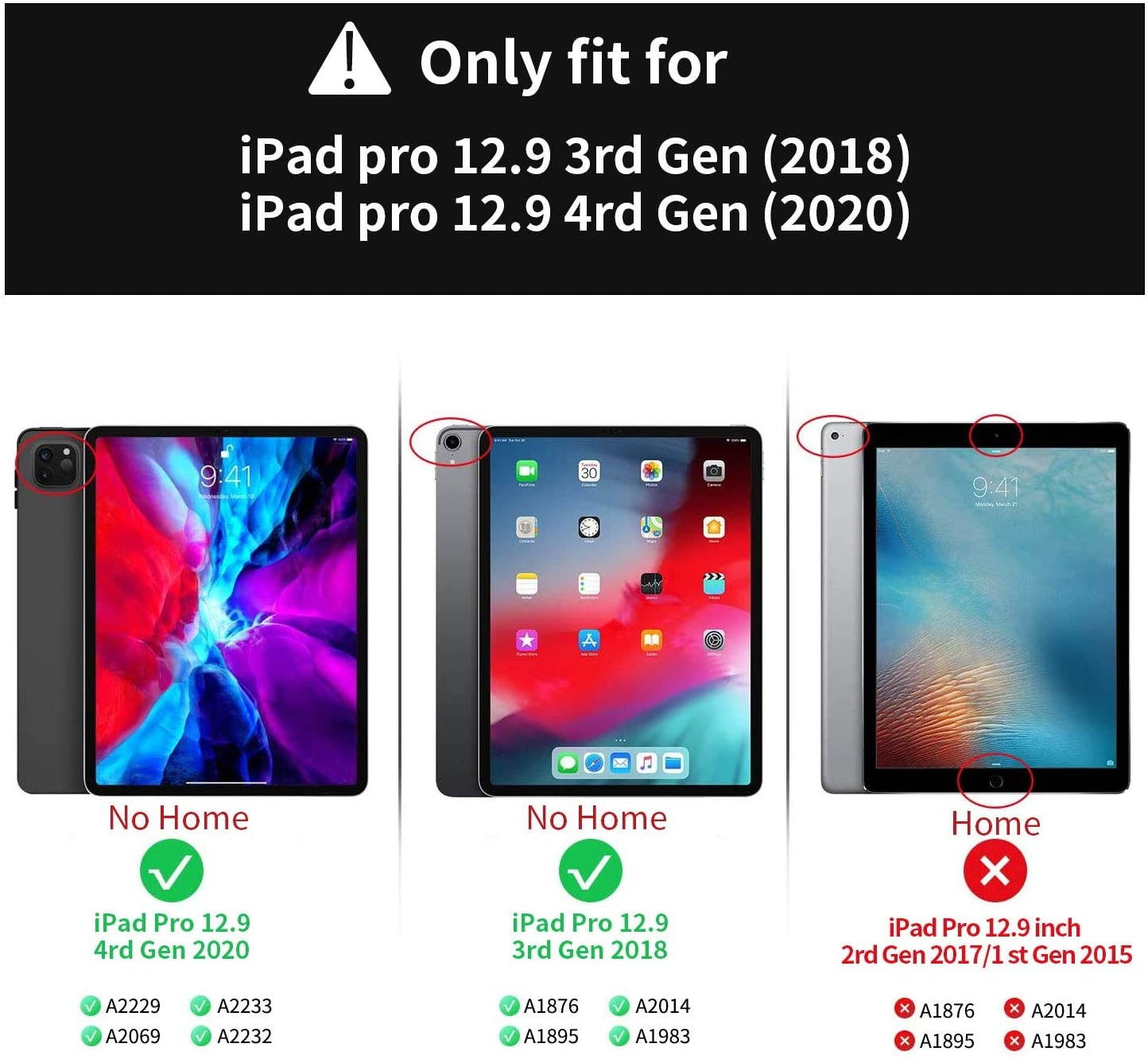 Keyboard Case for iPad Pro 12.9 4th Generation 2020(Model:A2229/A2069/A2032/A2233)-iPad 3rd Gen 2018 (Model Number: A1876/A2014/A1895)- iPad Pro 12.9 Wireless Keyboard Case with Pencil Holder