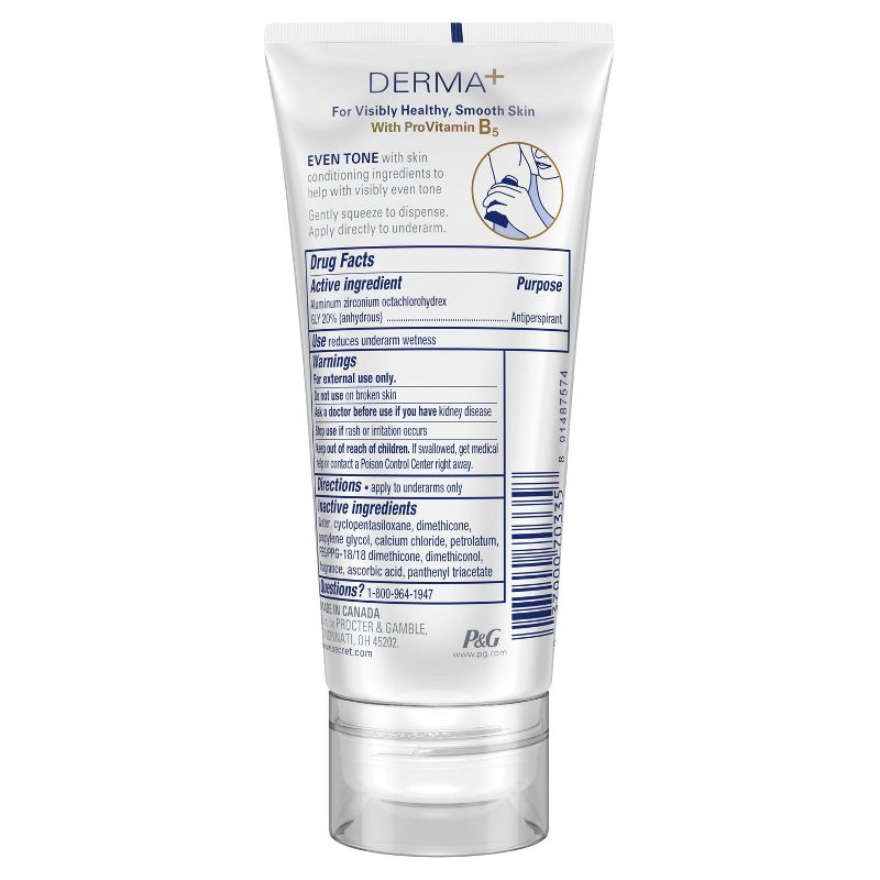 Secret Derma+ 48 Hr. Invisible Gel Antiperspirant and Deodorant - Even Tone - Vitamin B5 + Vitamin C - 2.5oz