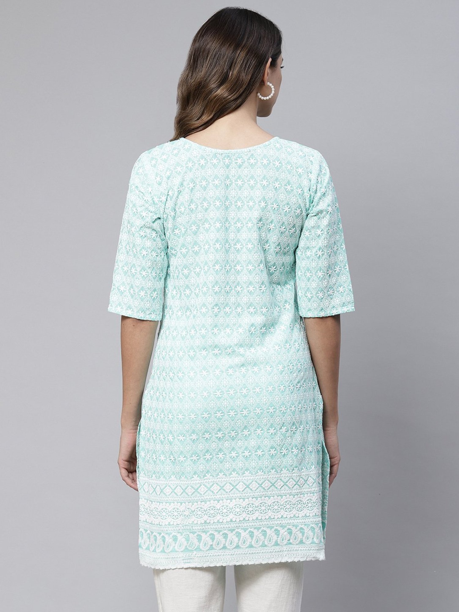 SWAGG INDIA Blue Cotton Embroidered Straight Kurti