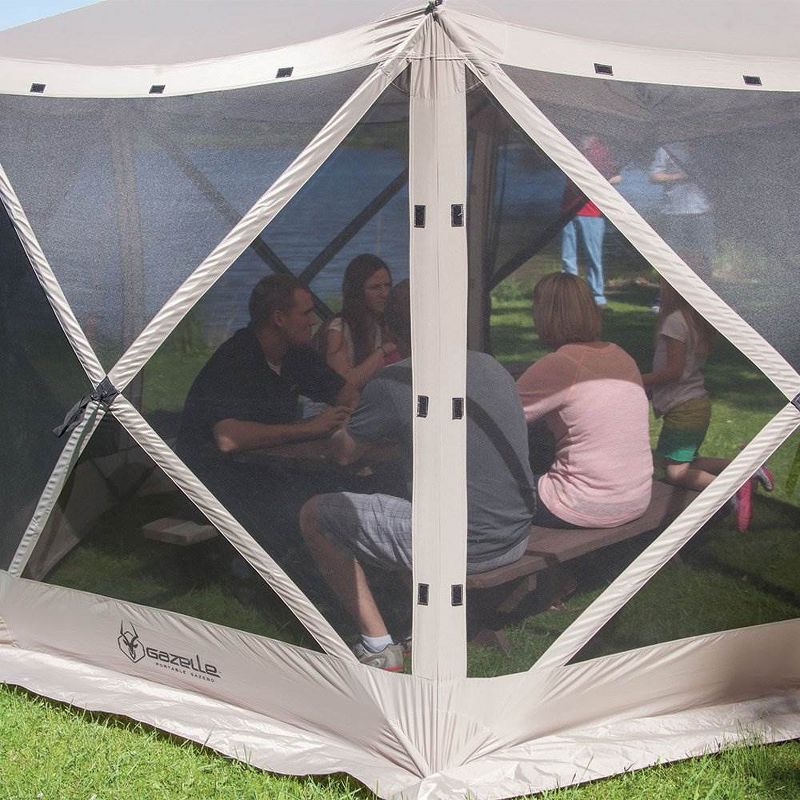 Gazelle G6 8 Person 6 Sided 124" Portable Gazebo Canopy Screen Tent with Three UV/Water Resistant Wind Panels, Ground Stakes, and Tie-Down Ropes