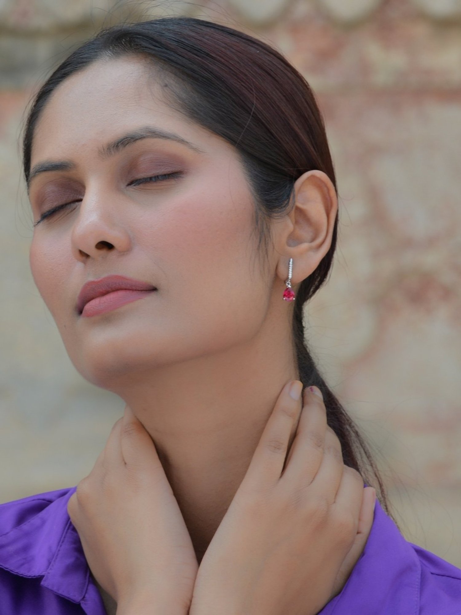 925 Silver Pear Red Ruby and American Diamond Dangler Earrings for Women & Girls