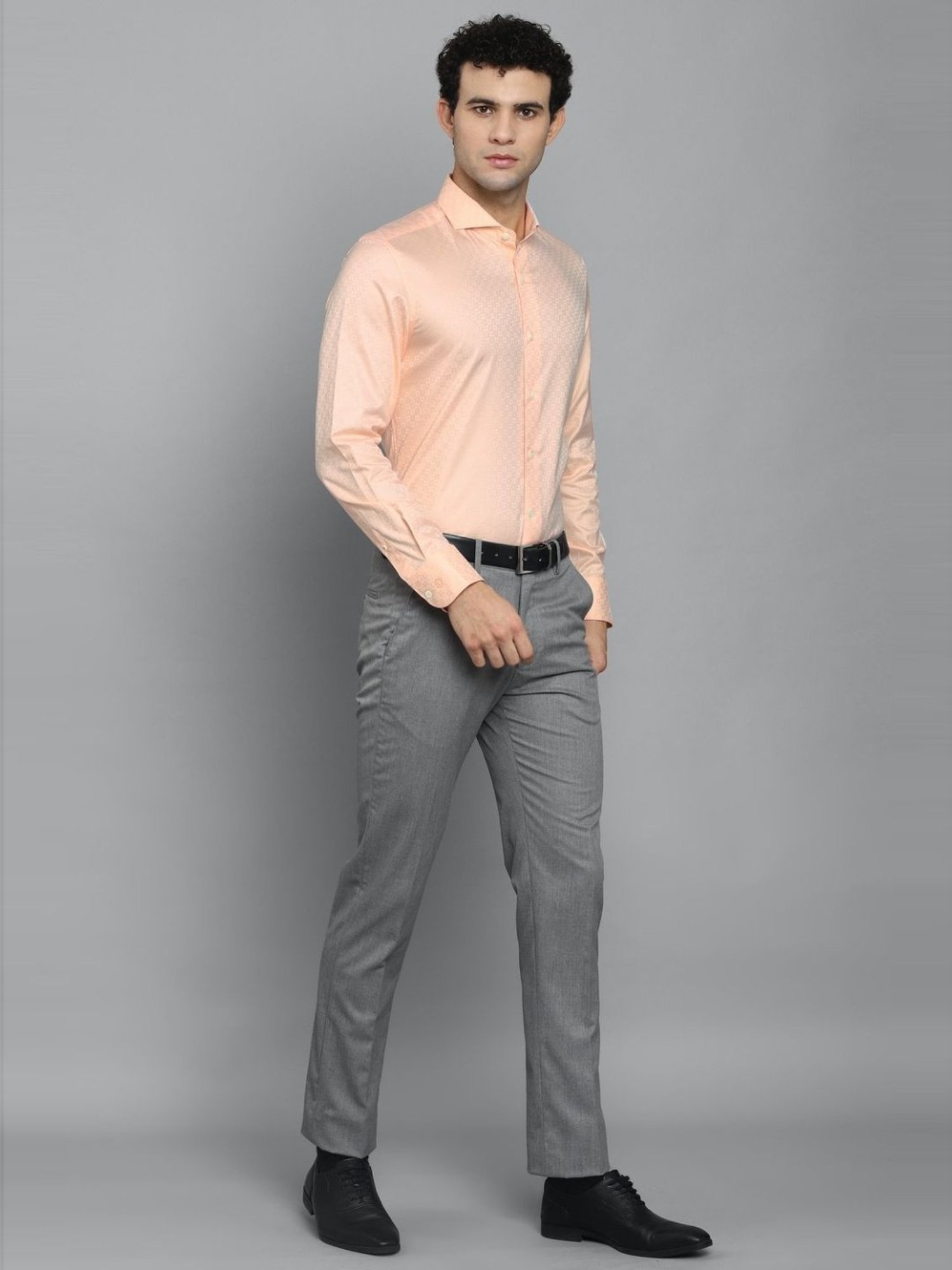 Luxure By Louis Philippe Peach Cotton Slim Fit Printed Shirt