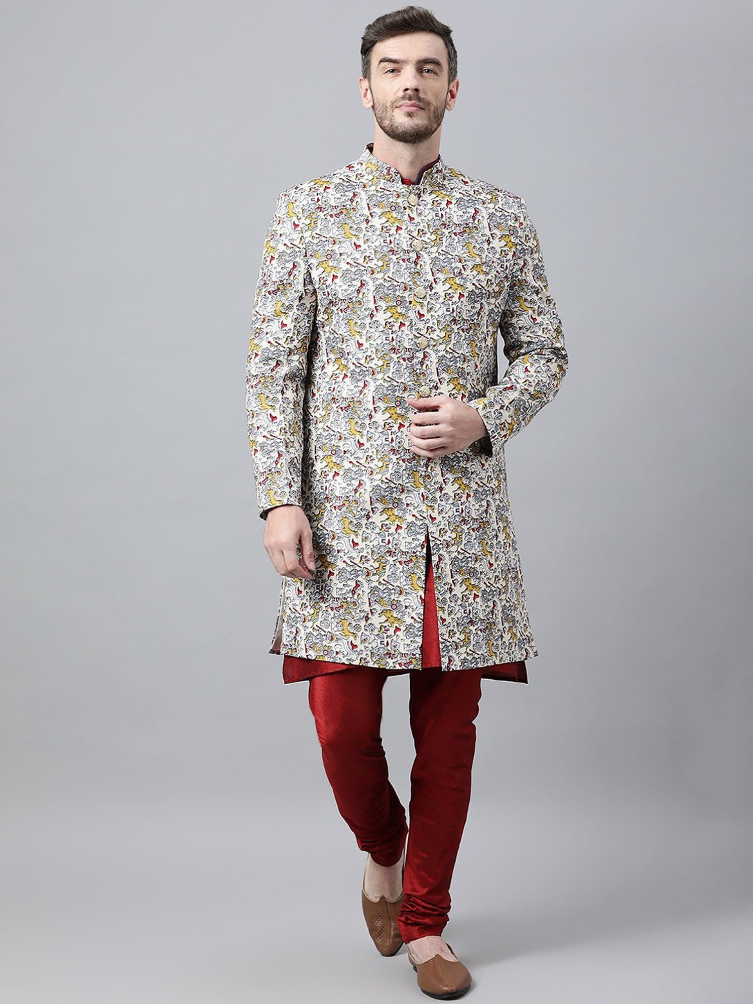 Hangup Multicolor Regular Fit Printed Sherwani Set