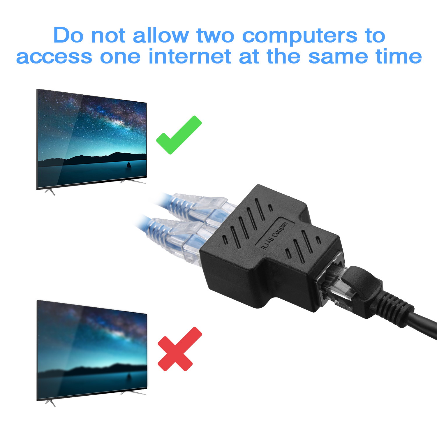 FirstPower RJ45 Splitter Adapter 1 to 2 Ways Dual Female Port CAT 7 6 5 LAN Ethernet Cable