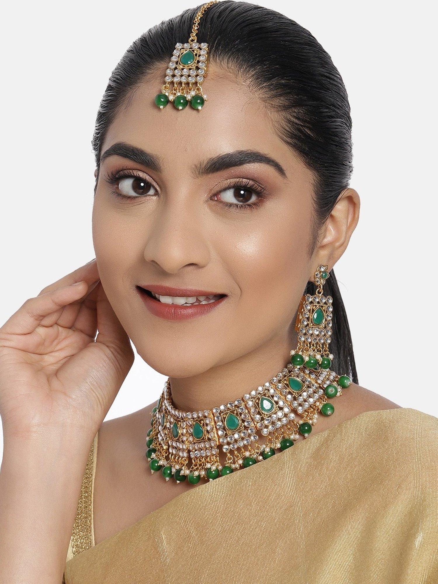 Sri Jagdamba Pearls White Alloy Classic Necklace & Earring Set
