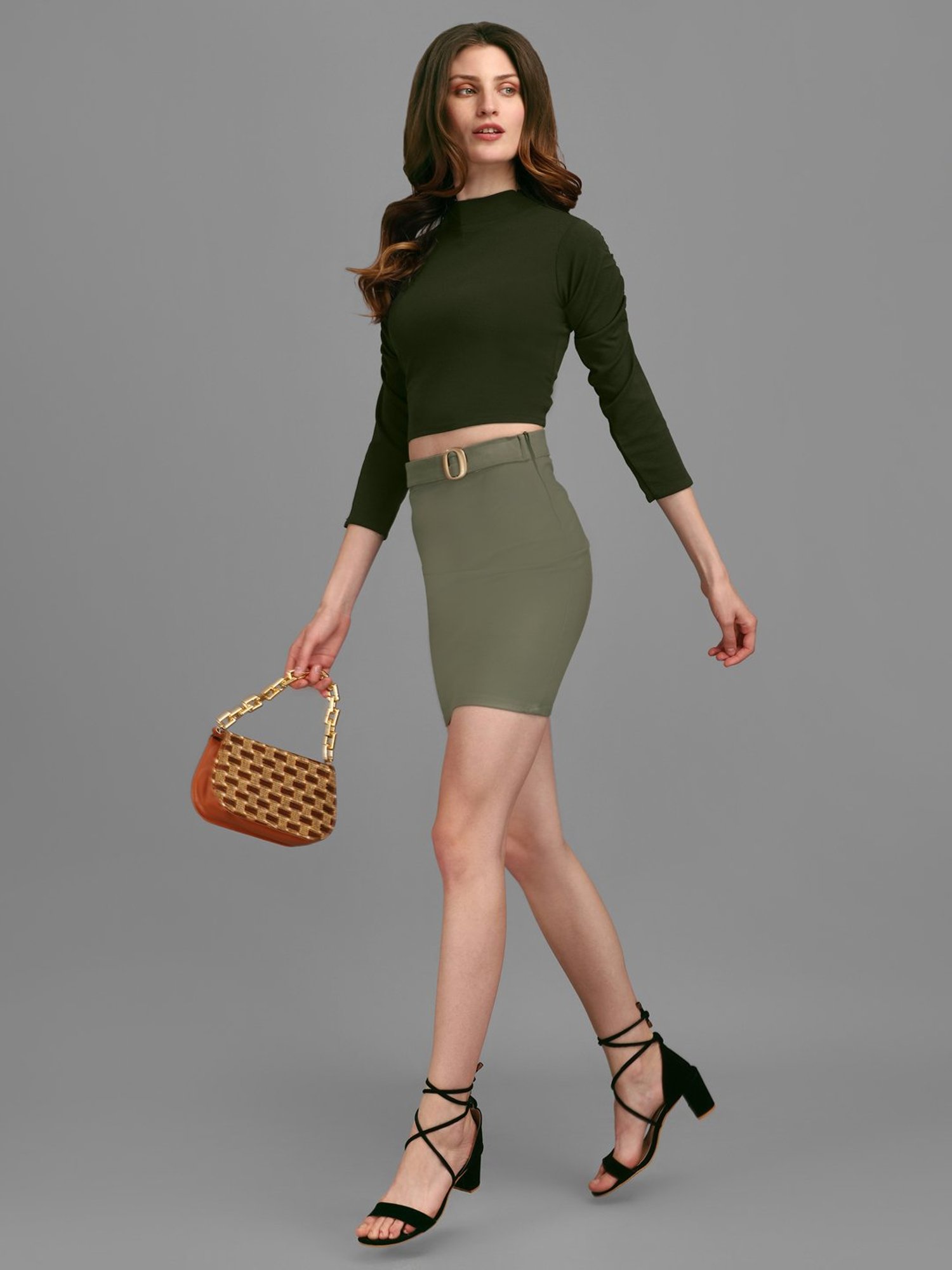 PURVAJA Dark Olive Regular Fit Crop Top