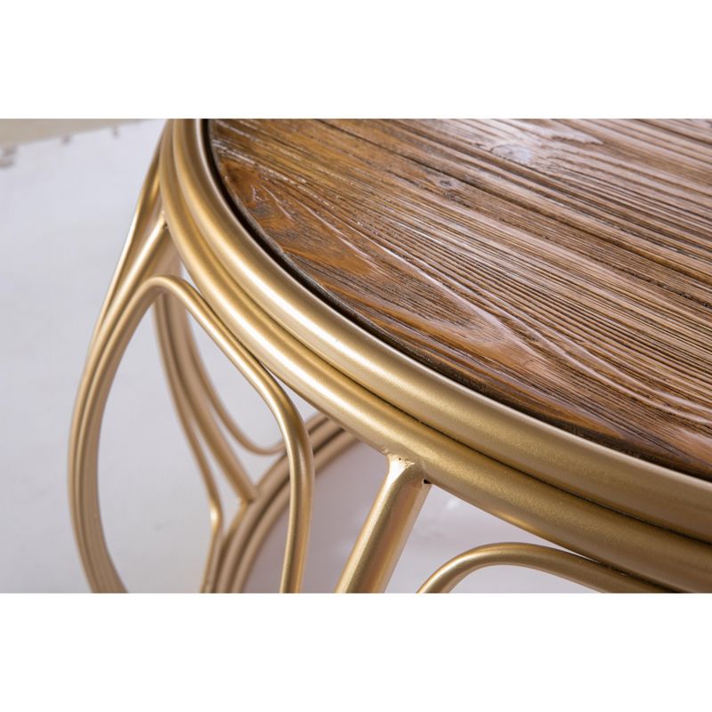 Bold Tones Large Round Wood and Metal Coffee Table