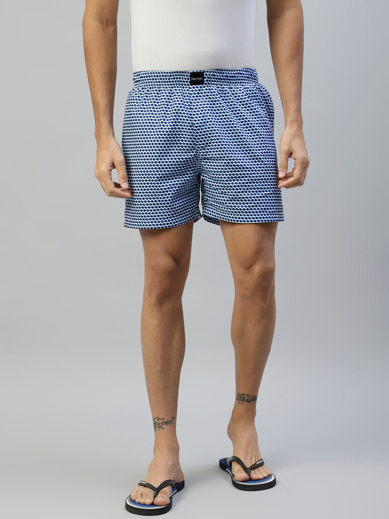 Don Vino Blue Geometric Print Cotton Boxer Shorts