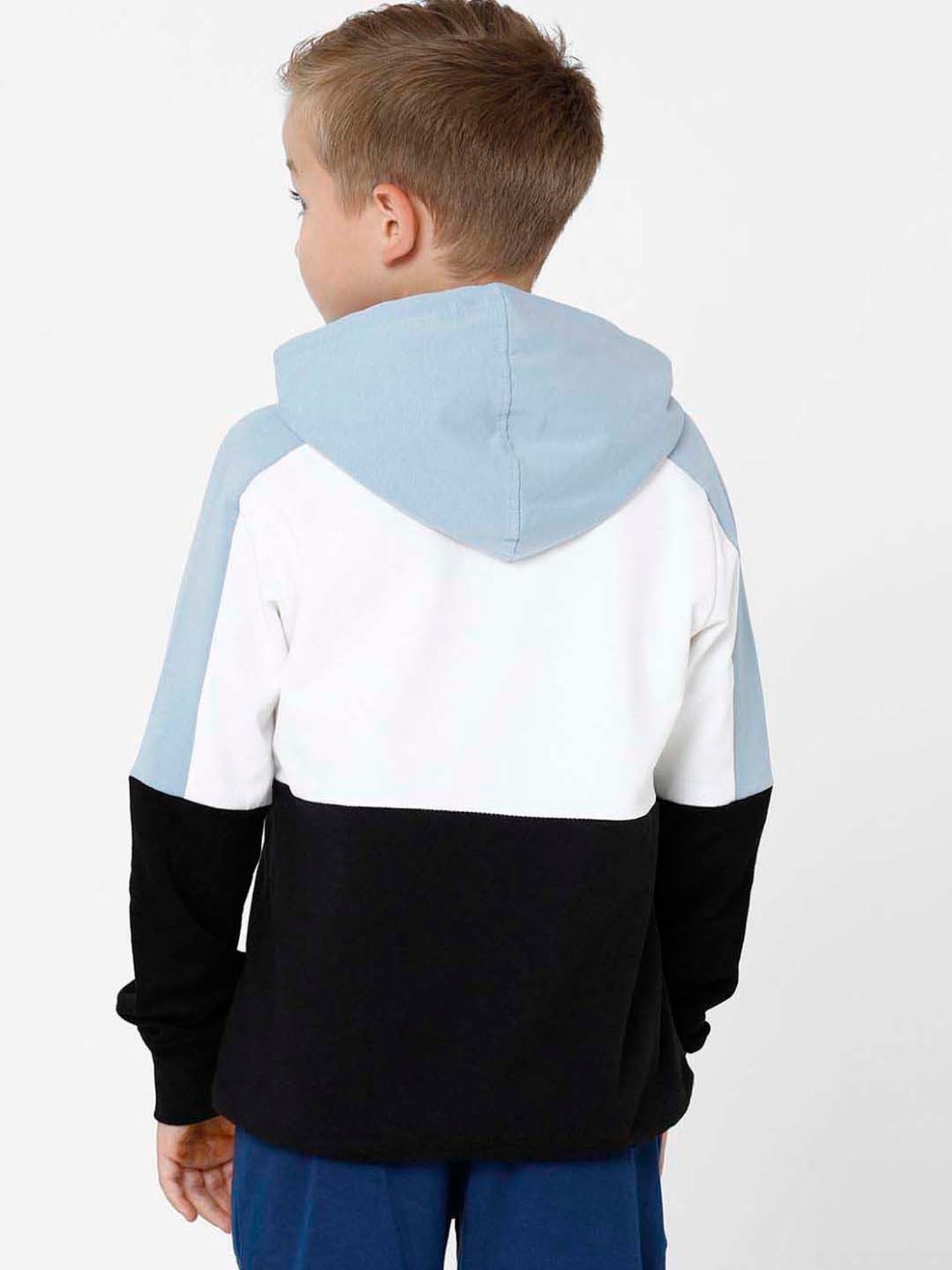 Kate & Oscar Kids White & Blue Cotton Color Block Full Sleeves Sweatshirt