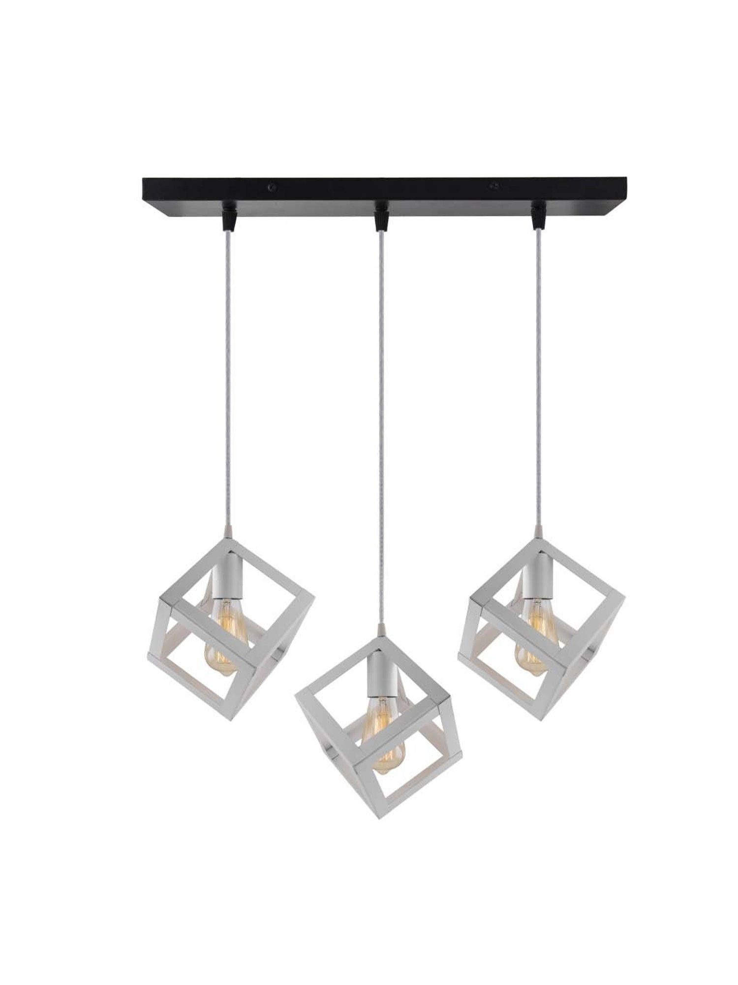 Homesake 3-Lights Linear Cluster White Metal Cube Hanging Light - Set of 1 (Bulb not included)