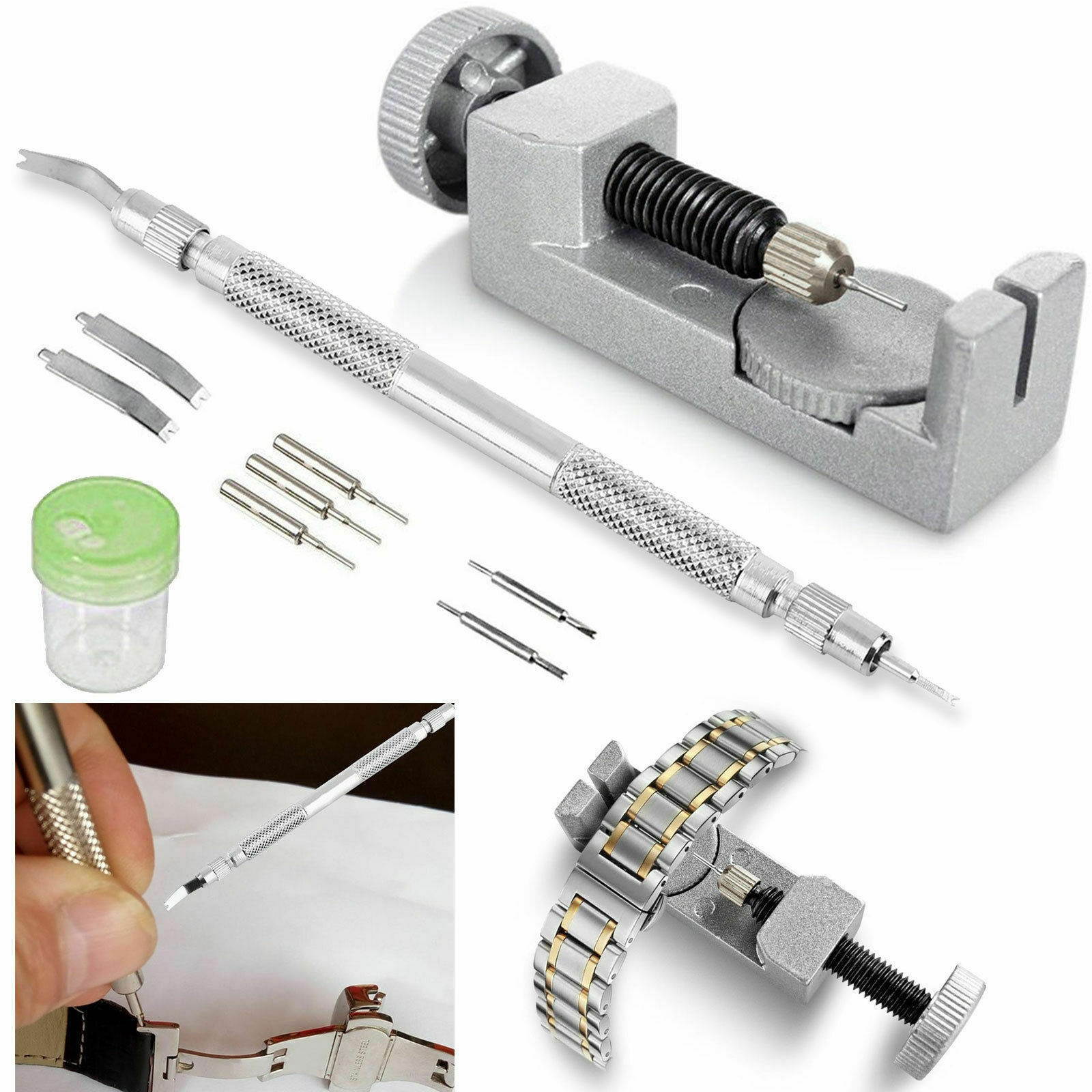 Metal Watch Bracelet Band Link Remover Spring Bar Repair Tool w/ Extra Pins