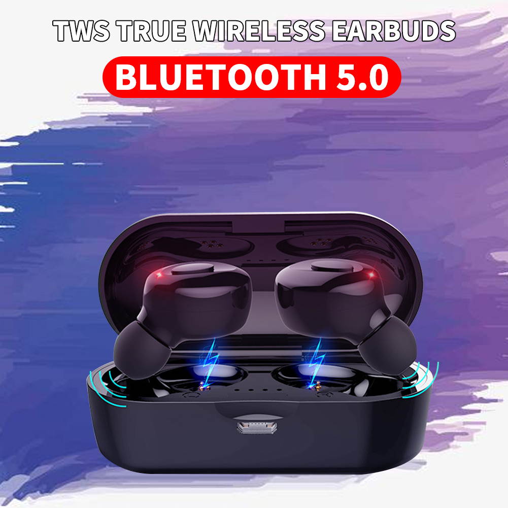 IPX5 TWS Bluetooth 5.0 Wireless Earbuds With 350Amh Charging Case Waterproof TWS Stereo Headphones in-Ear Built-in Mic Headset Premium Sound with Deep Bass for Sport - Black